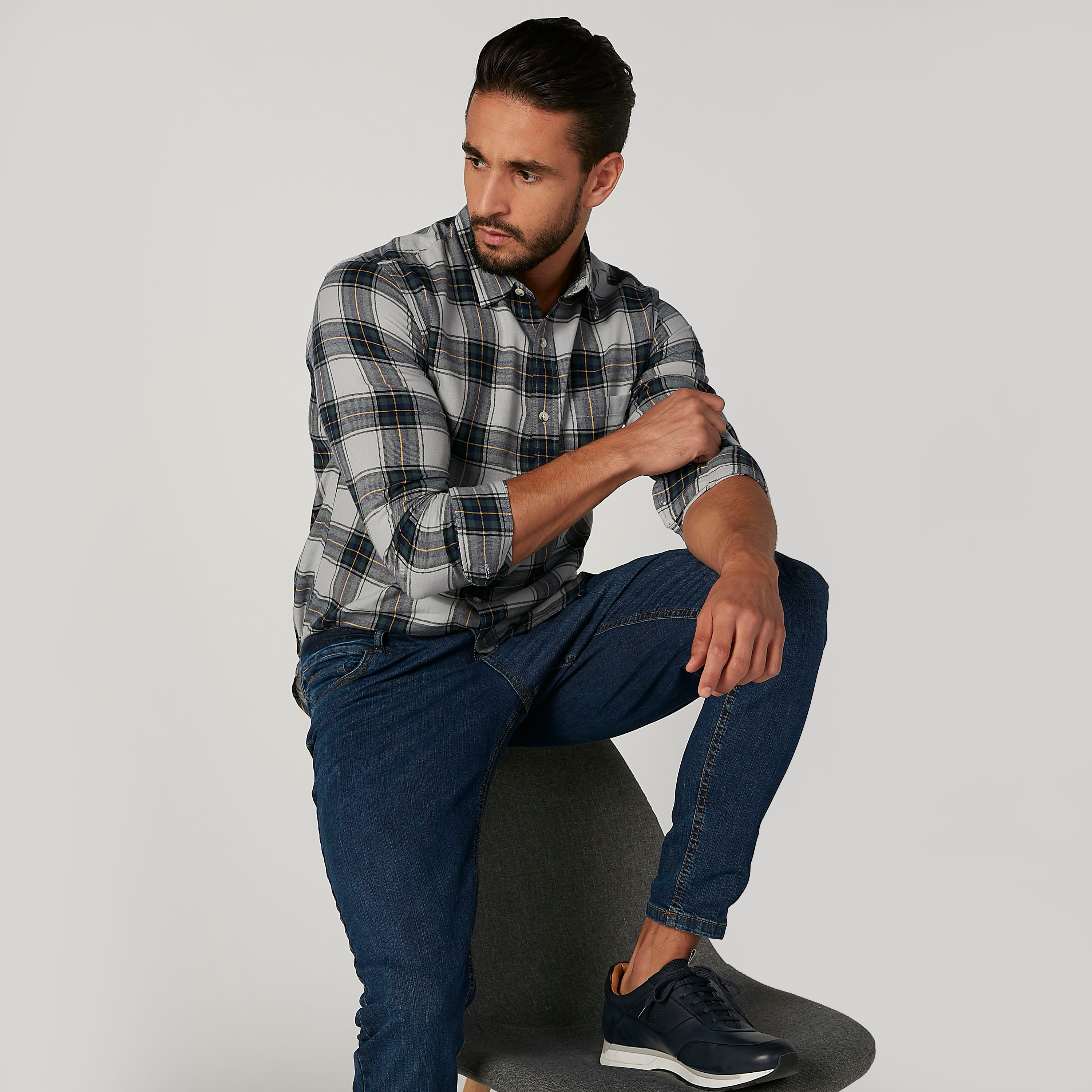قميص كاروهات منسوج بأكمام طويلة من بوسيني-men-clothing-shirts-image-3