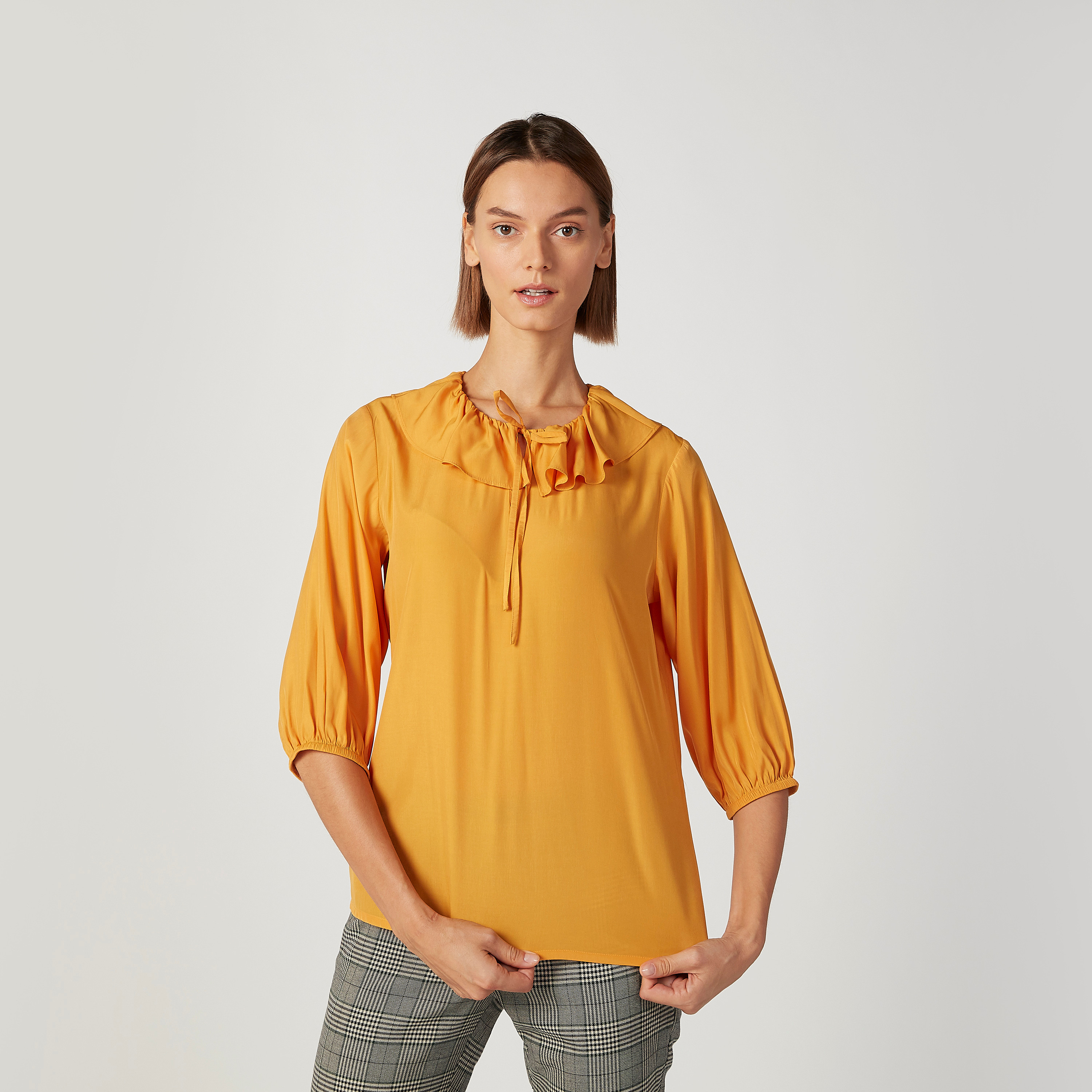 Bossini Plain Top with 3/4 Sleeves and Frill Detail-women-clothing-shirtsandblouses-blouses-image-1