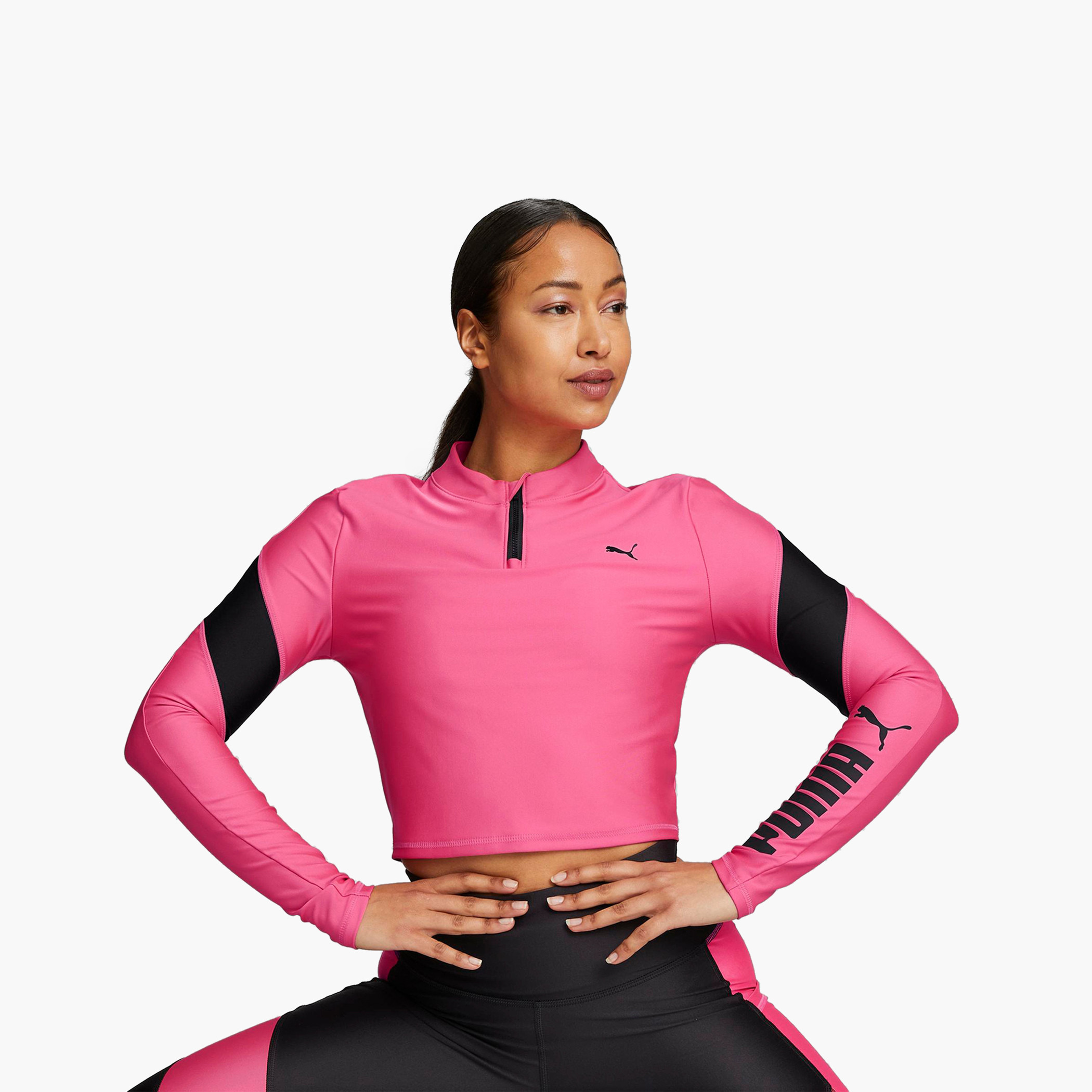 بلوزة قصيرة بشعار نسائي من بوما فيت إيفرسكولبت 1/4 بسحاب-sports-women-clothing-tshirtsandvests-image-10