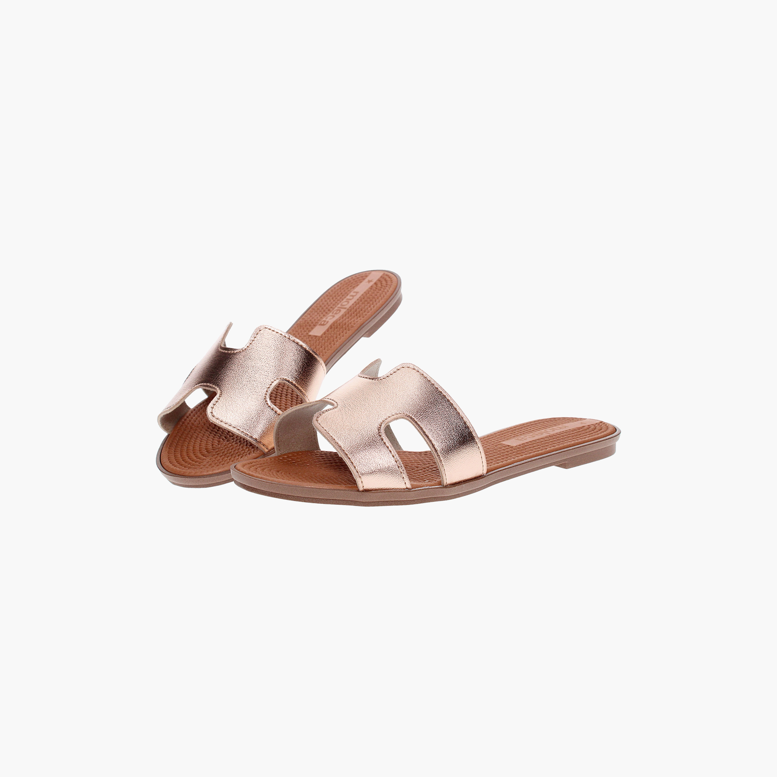Moleca by Geoomnii Women's Metallic Flat Slide Sandals | 5297-562-14710        -women-shoes-sandals-flats-image-1