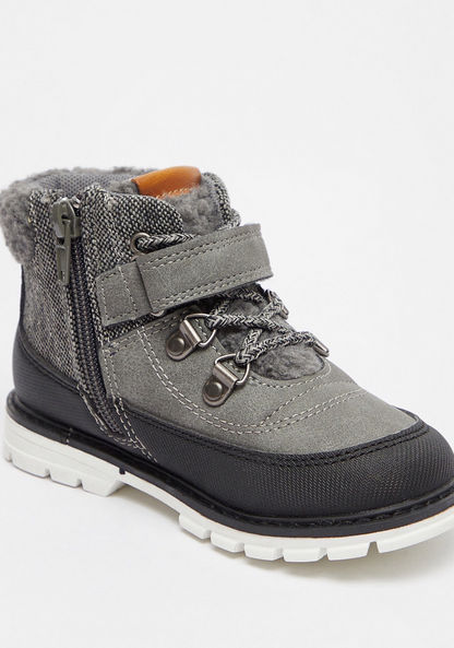 Juniors Textured Boots with Hook and Loop Closure-Boy%27s Boots-image-1