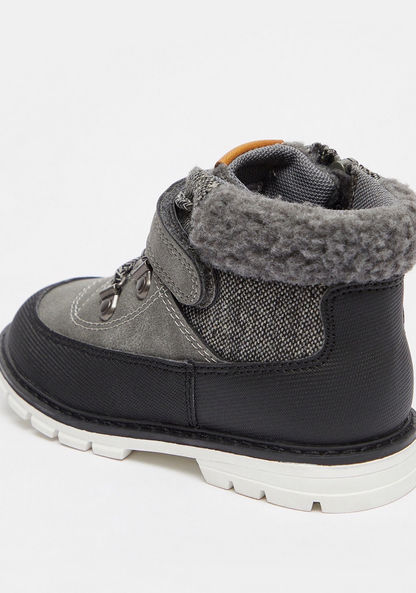 Juniors Textured Boots with Hook and Loop Closure-Boy%27s Boots-image-2