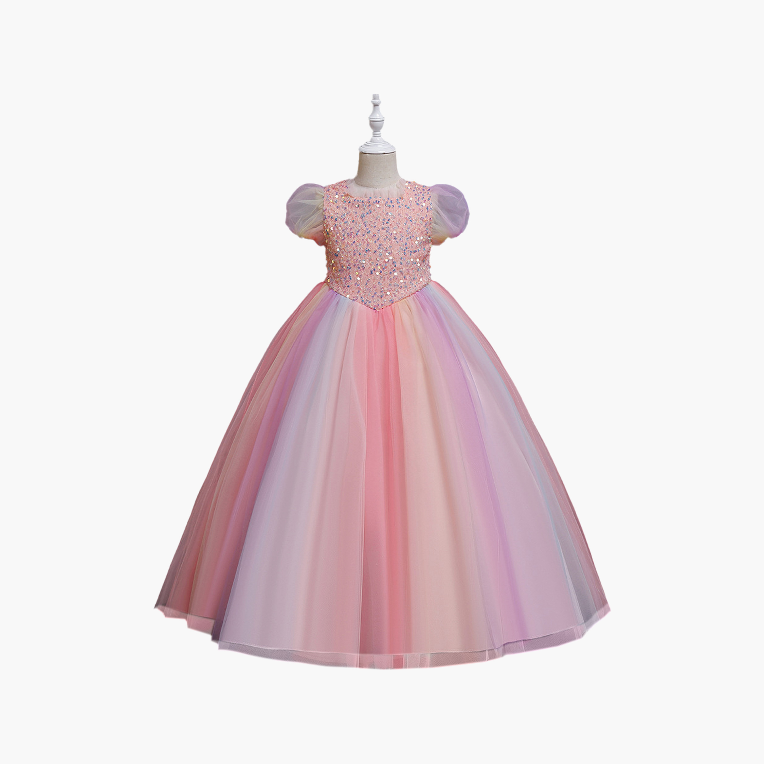فستان أميرات مزين برسمة قوس قزح بأكمام قصيرة وقصة طويلة من بيبيكلو-girls-clothing-dressesandjumpsuits-image-5