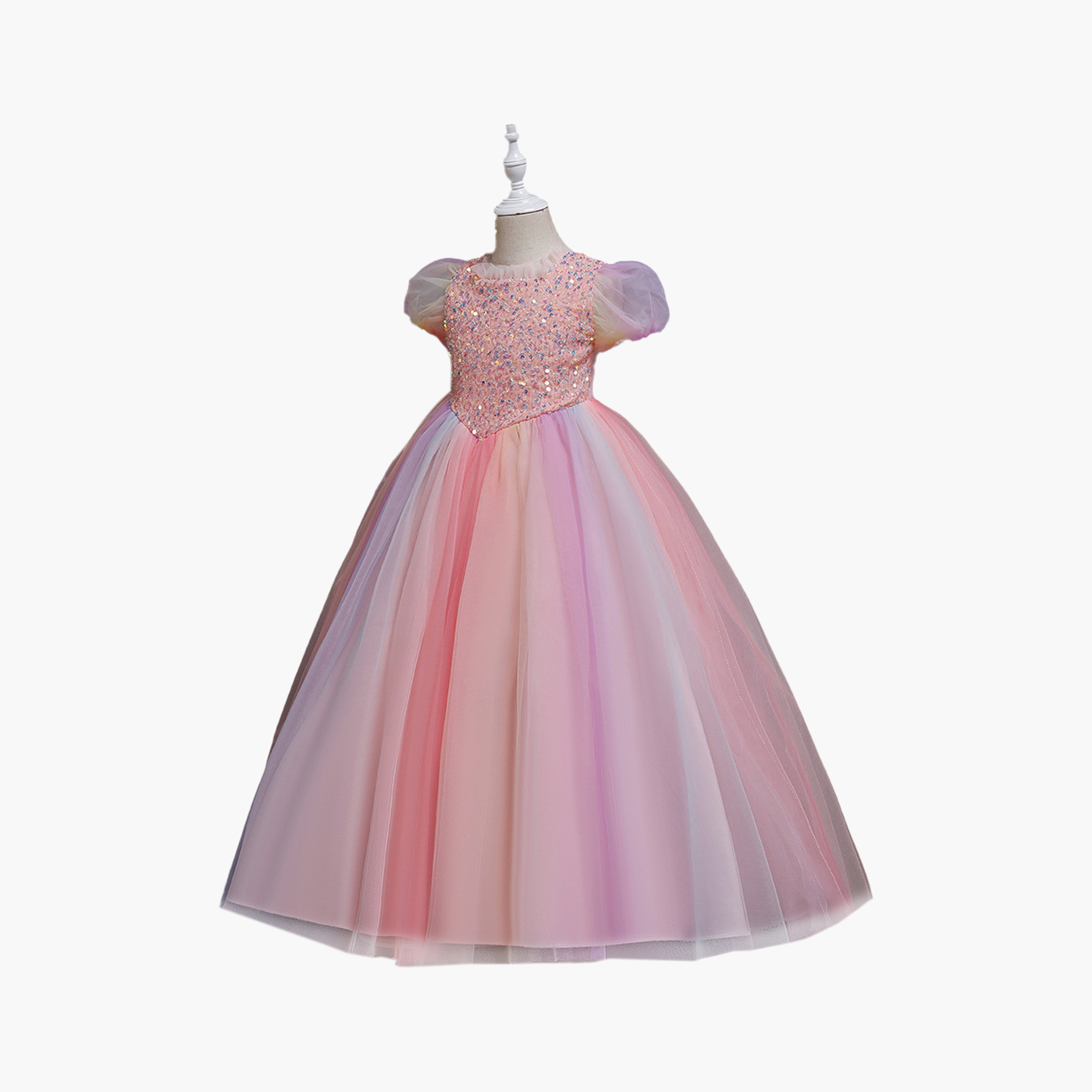 فستان أميرات مزين برسمة قوس قزح بأكمام قصيرة وقصة طويلة من بيبيكلو-girls-clothing-dressesandjumpsuits-image-6