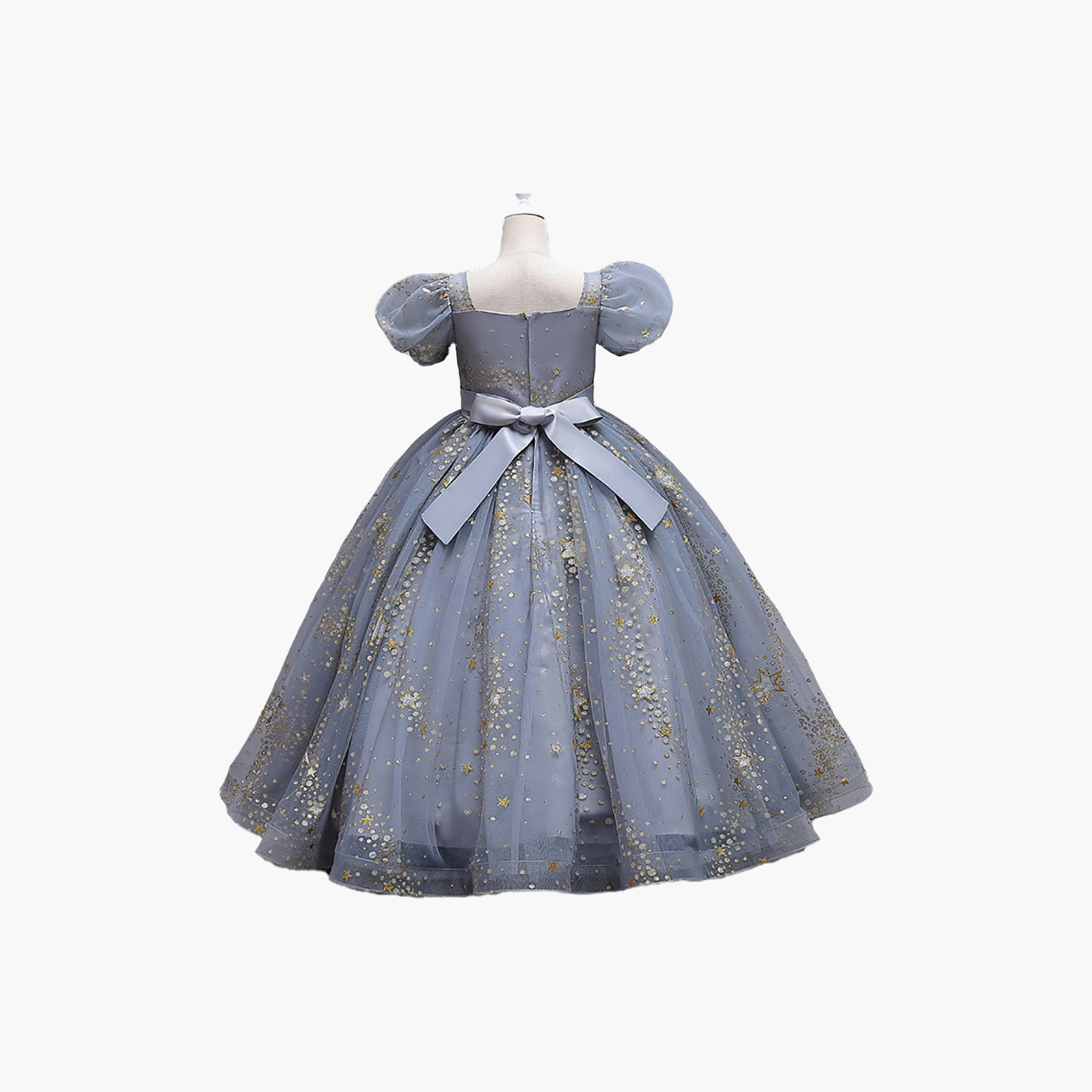Babyqlo Short Puff Sleeves Princess Glitter Long Gown Dress-girls-clothing-dressesandjumpsuits-image-7