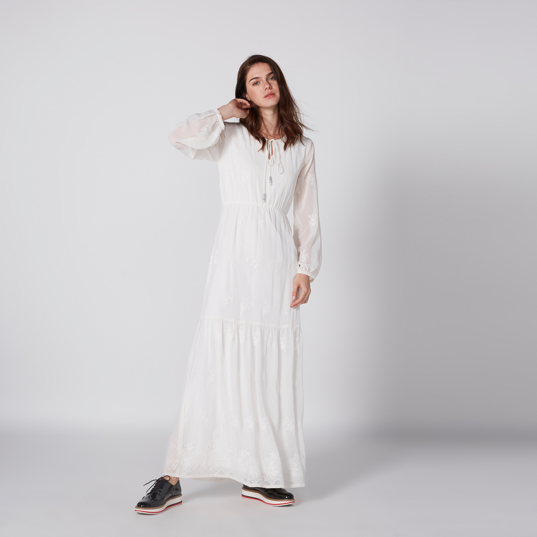 Embroidered maxi dress with sleeves hotsell