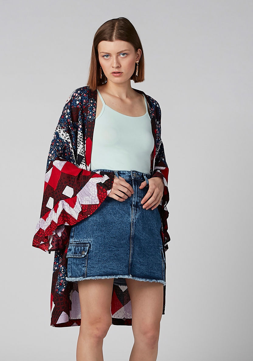 Printed Cardigan with Flared Sleeves-Cardigans-image-3
