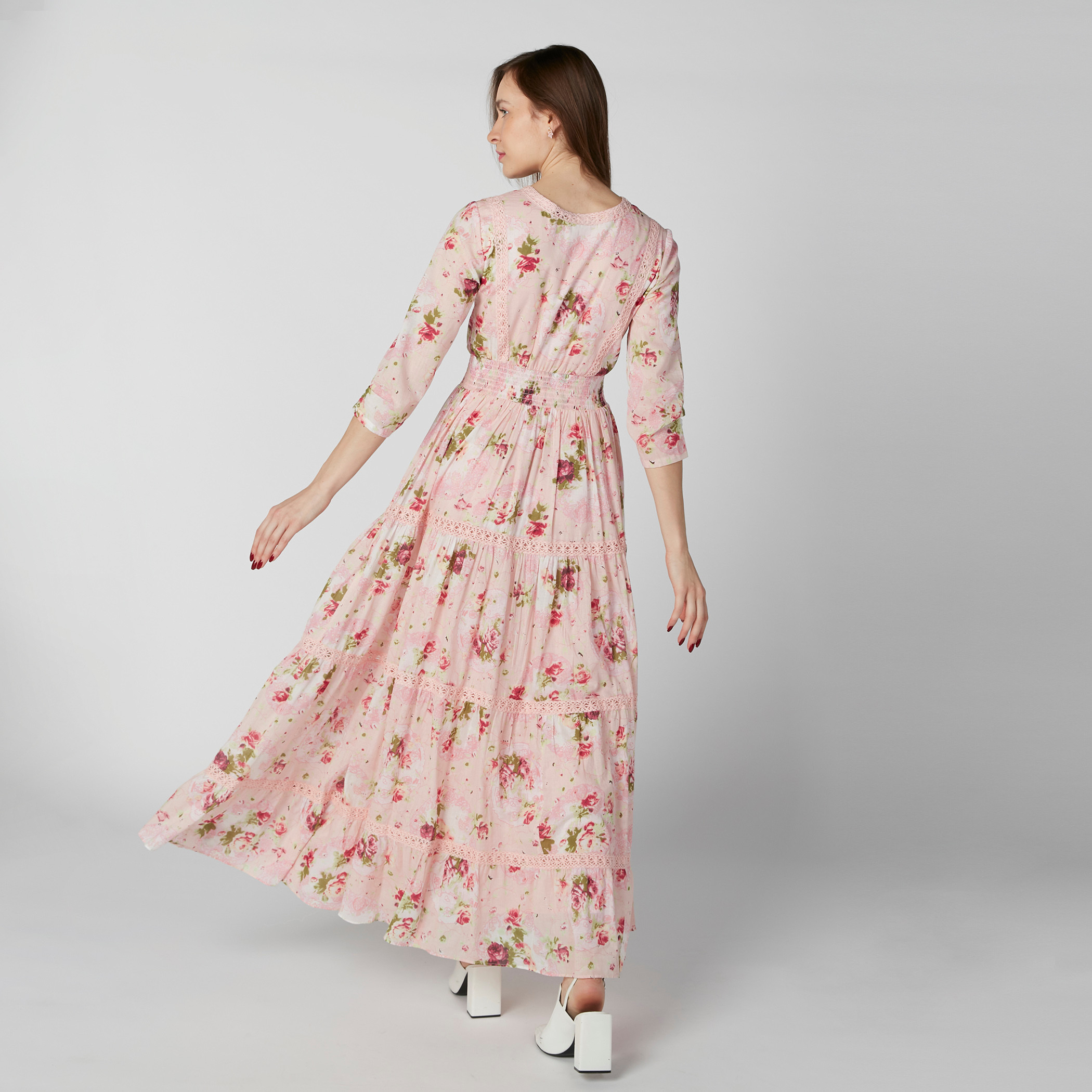 فستان طويل بأكمام 3/4 وتفاصيل دانتيل وطبعات زهرية-women-clothing-dresses-image-2