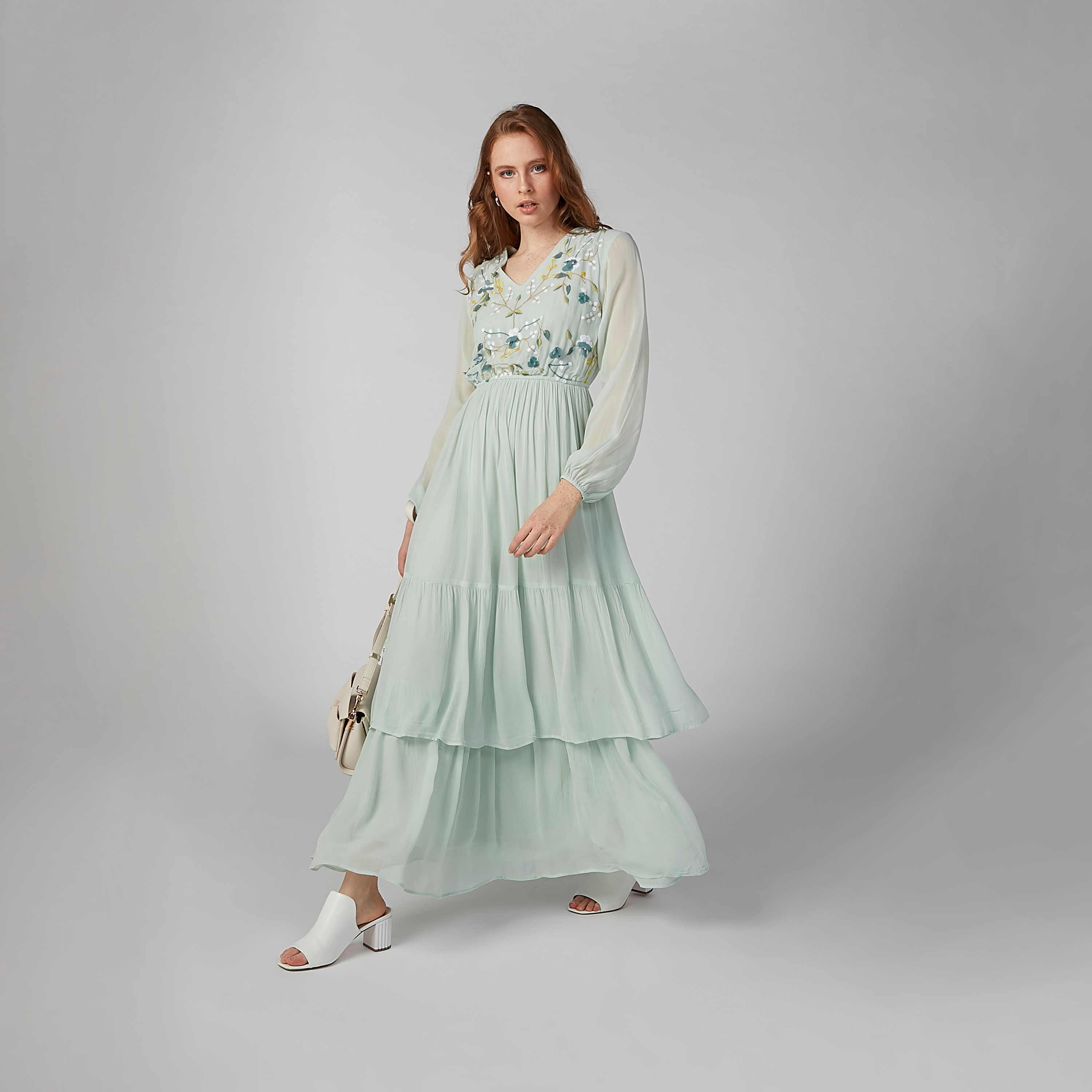 Long sleeve cheap embroidered maxi dress