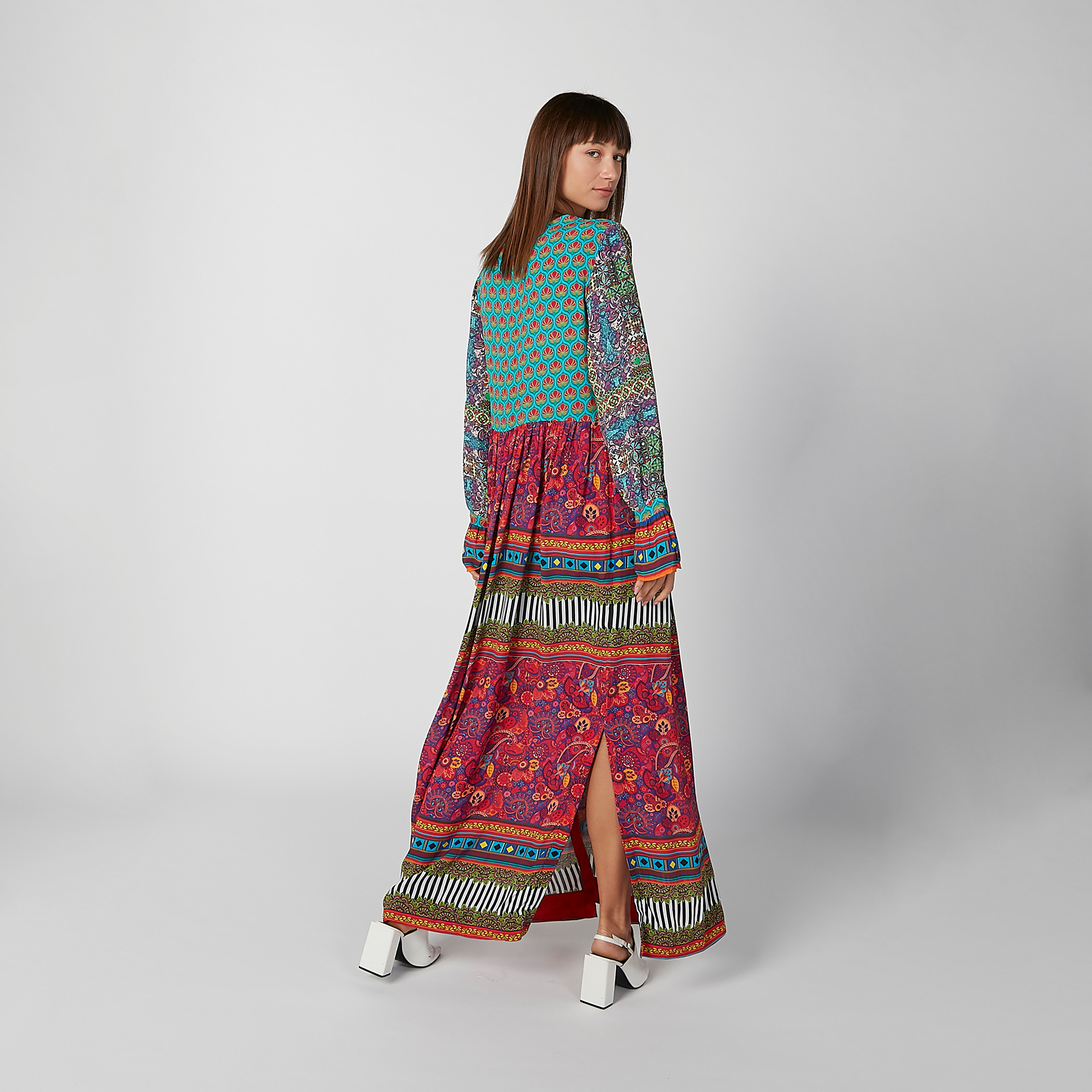 Printed Maxi A-line Dress with V-neck and Flared Sleeves-women-clothing-dresses-image-5