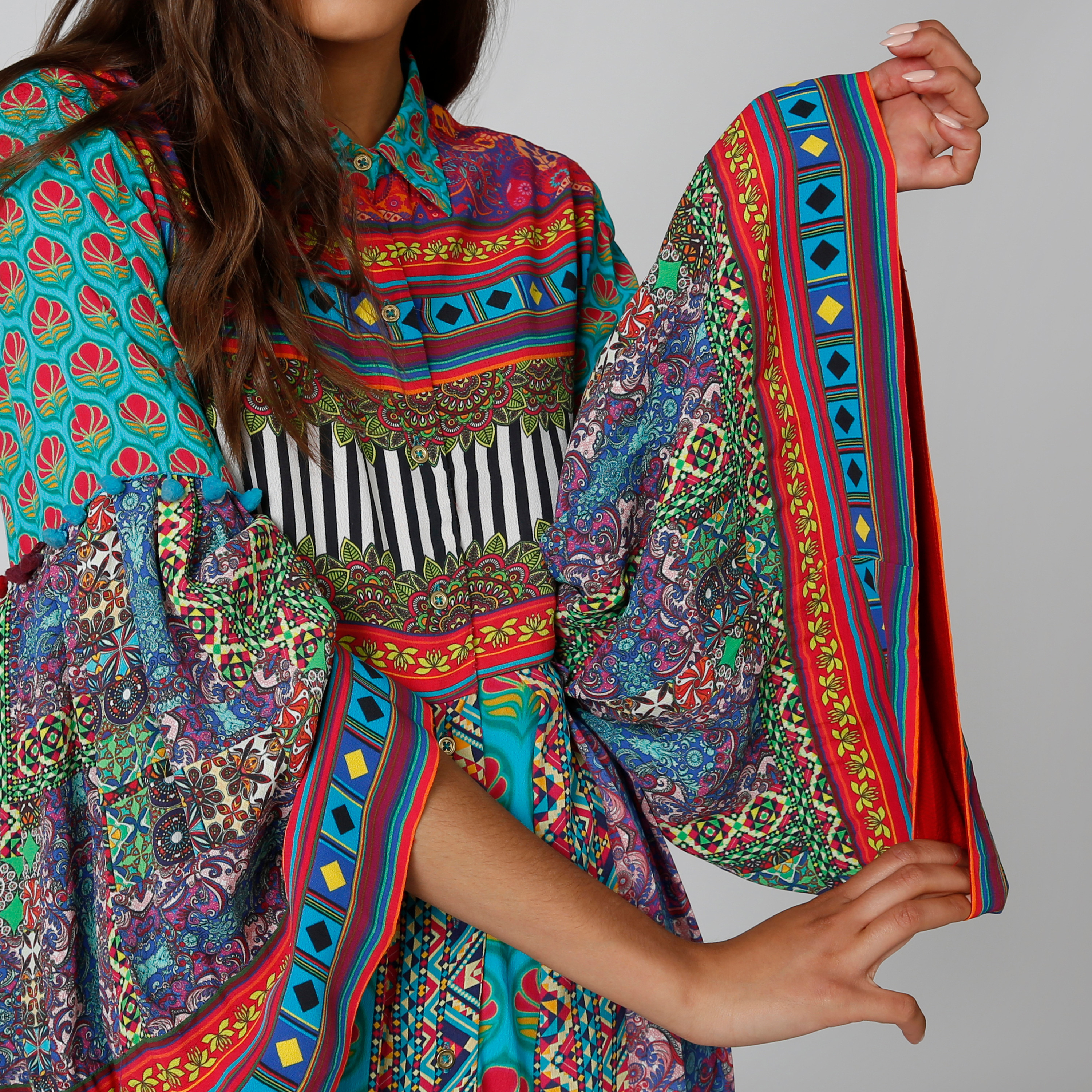Printed Midi Shirt Dress with Spread Collar and Flared Sleeves-women-clothing-dresses-image-4