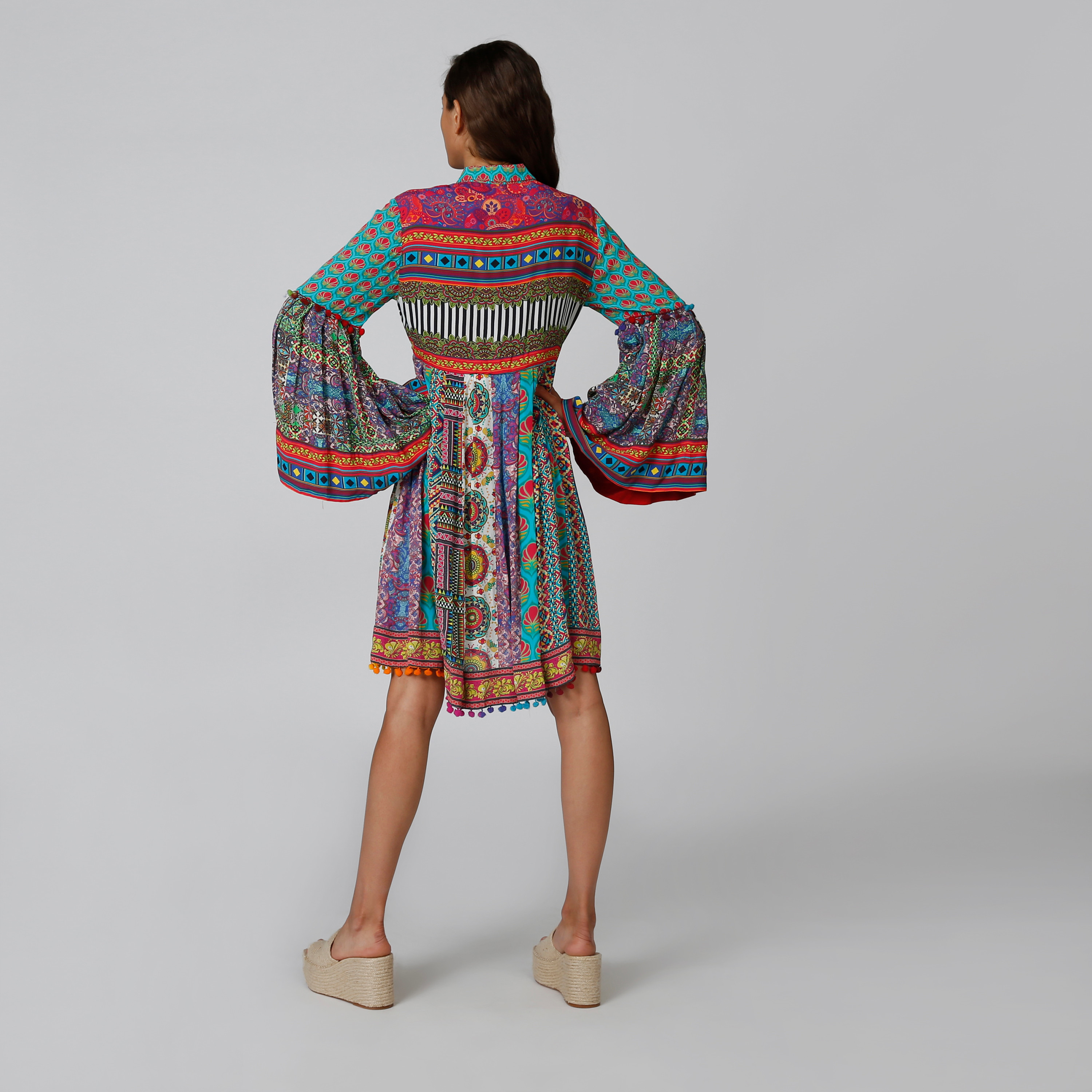 Printed Midi Shirt Dress with Spread Collar and Flared Sleeves-women-clothing-dresses-image-6