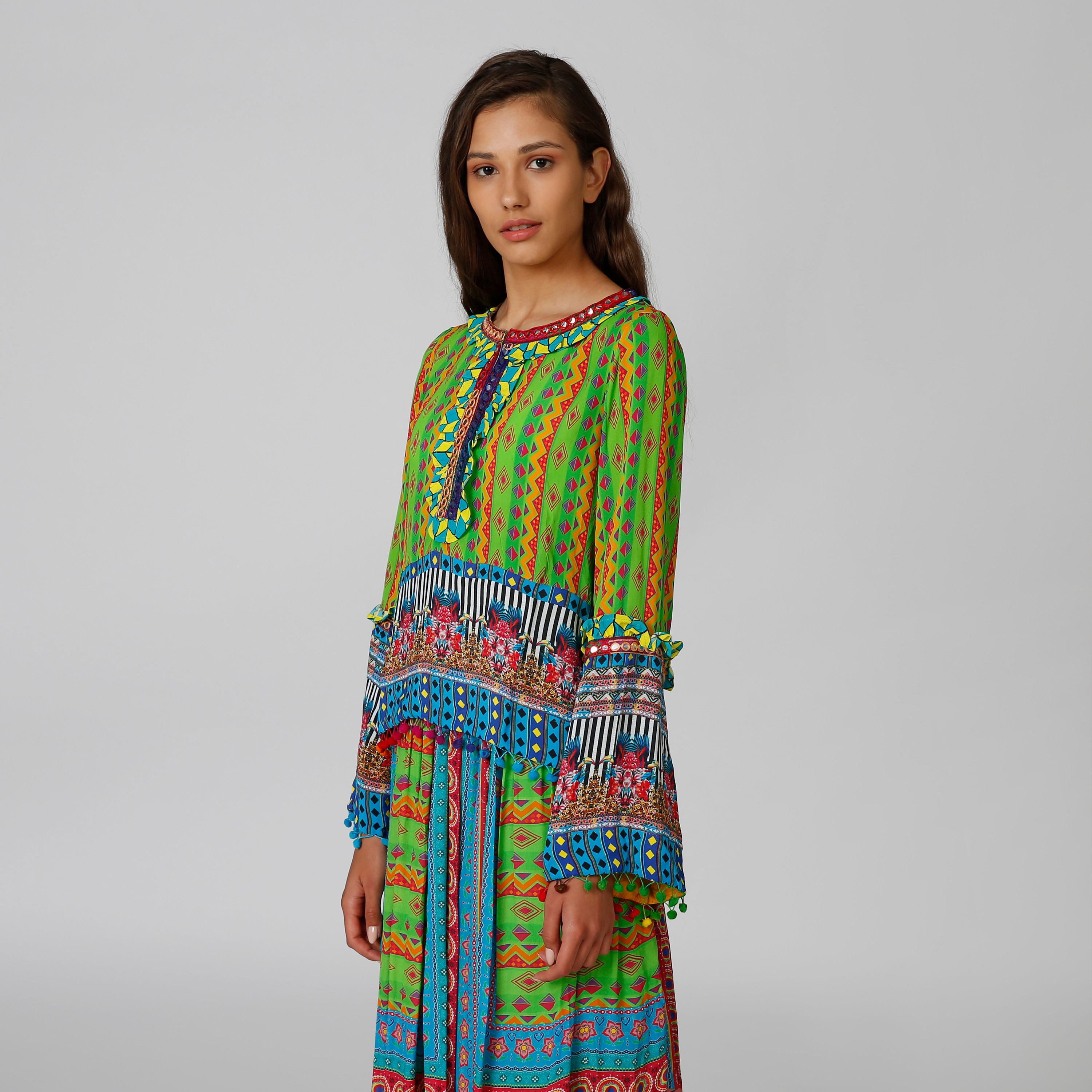 Printed Top with Round Neck and Bell Sleeves-women-clothing-shirtsandblouses-blouses-image-4