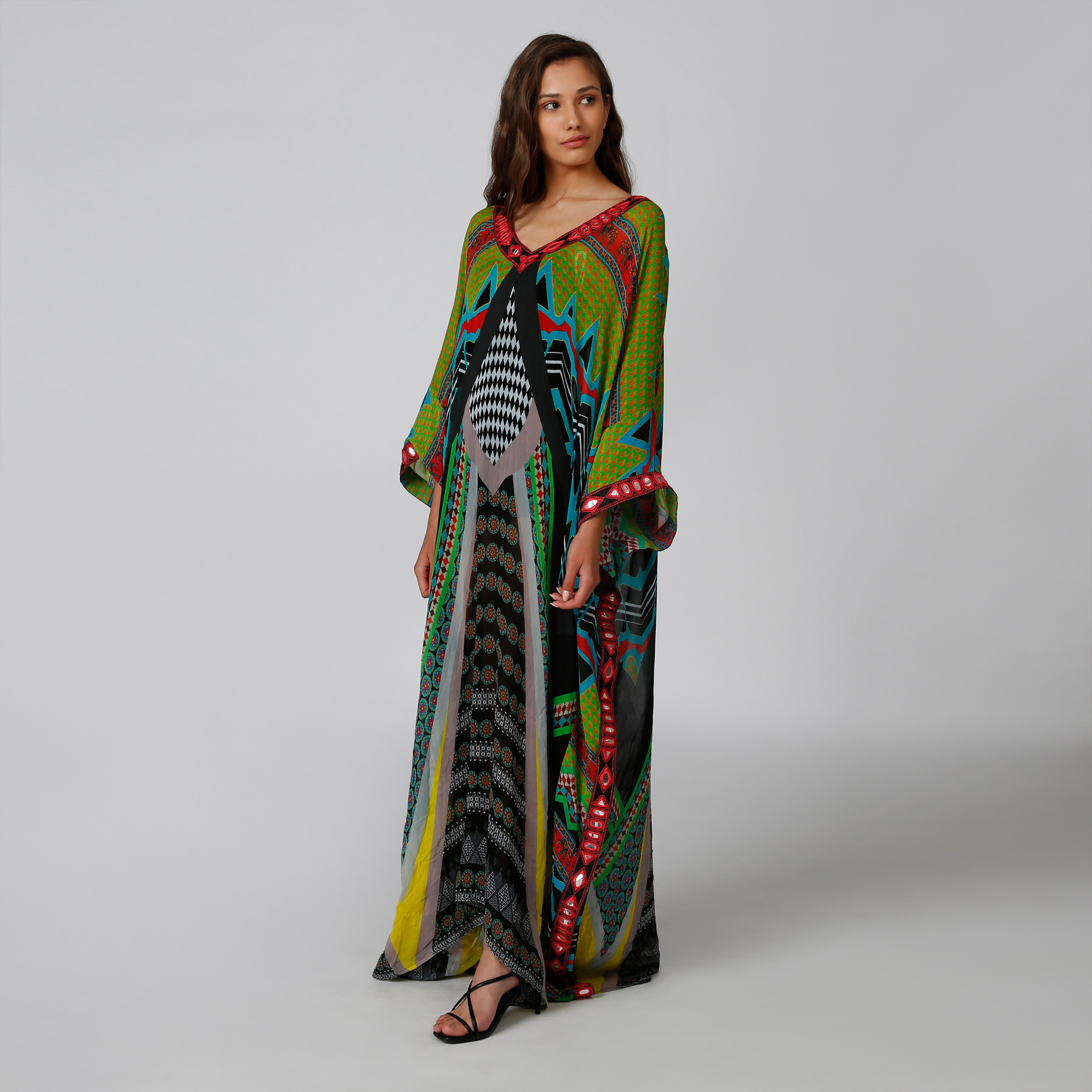 Printed Maxi A-line Dress with Long Sleeves-women-clothing-dresses-image-2