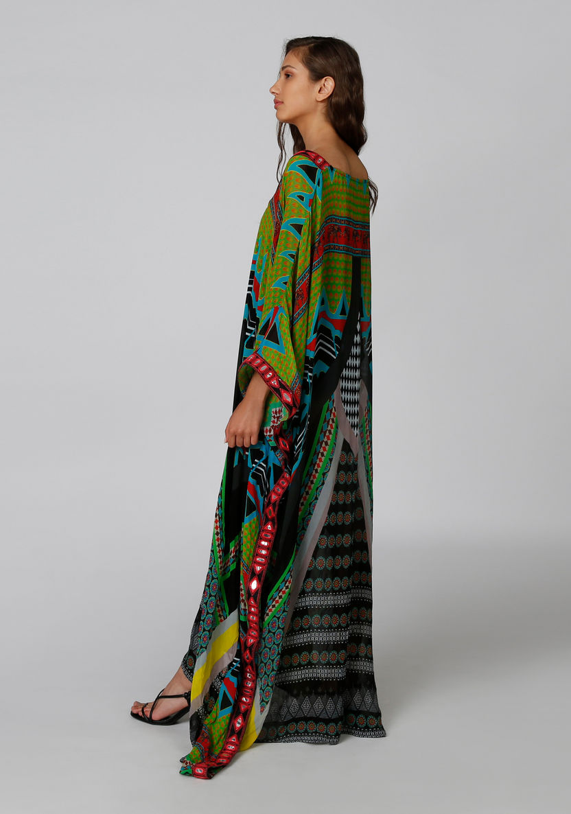 Printed Maxi A-line Dress with Long Sleeves-Dresses-image-3