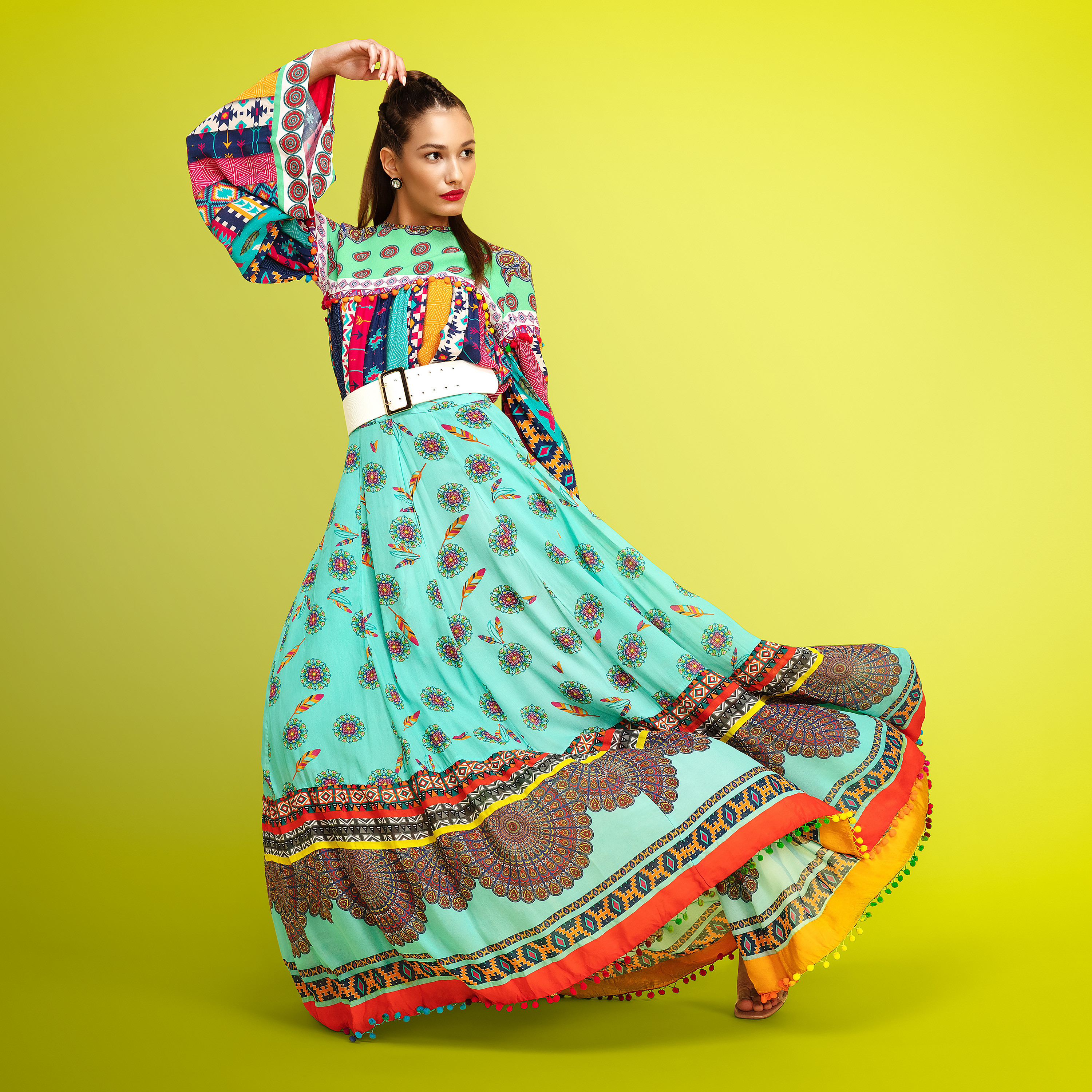Printed Top with Round Neck and Flared Sleeves-women-clothing-shirtsandblouses-blouses-image-1
