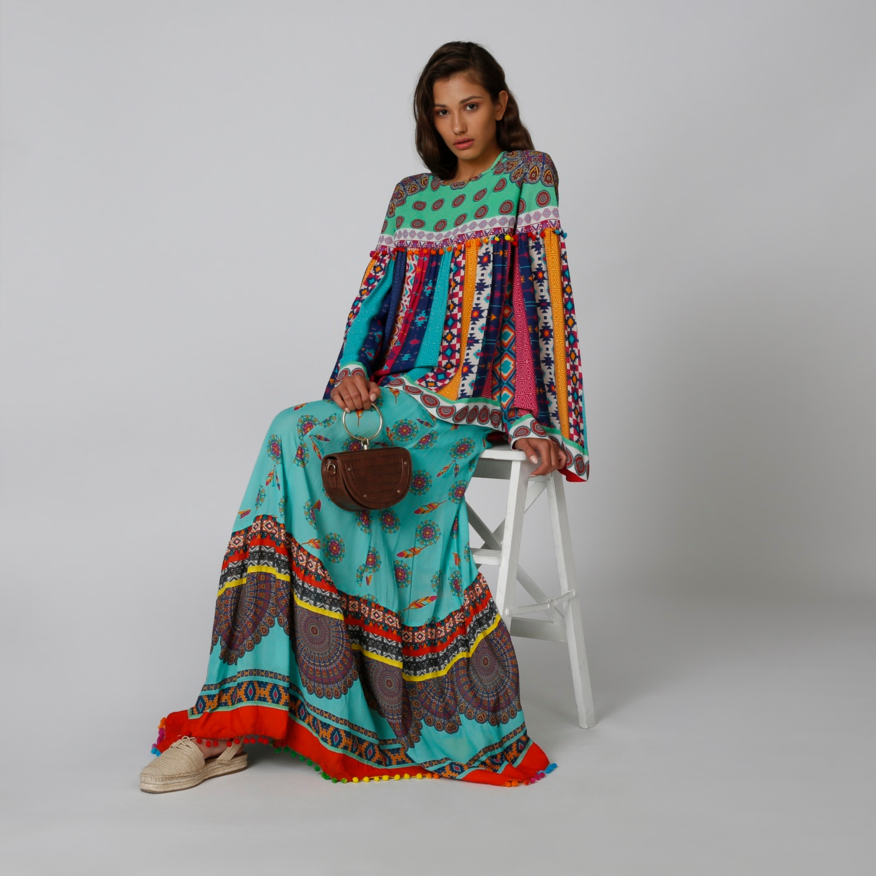 Printed Top with Round Neck and Flared Sleeves-women-clothing-shirtsandblouses-blouses-image-4