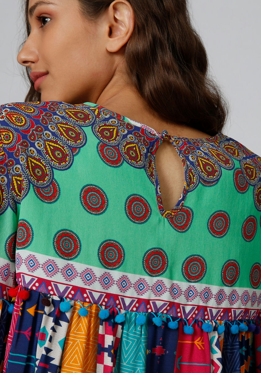 Printed Top with Round Neck and Flared Sleeves-Shirts and Blouses-image-6