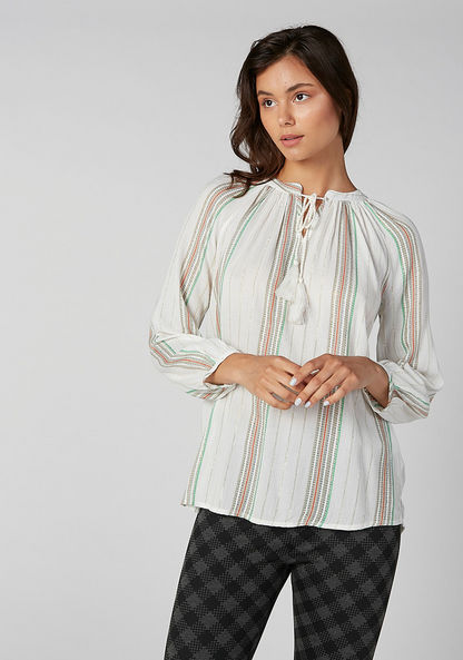 Textured Top with Long Sleeves and Tie Ups
