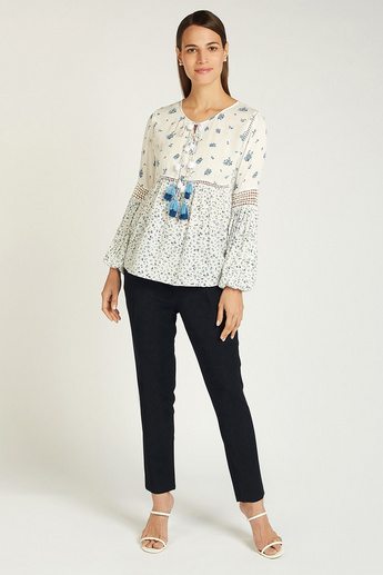Printed Top with Long Sleeves and Tie Ups