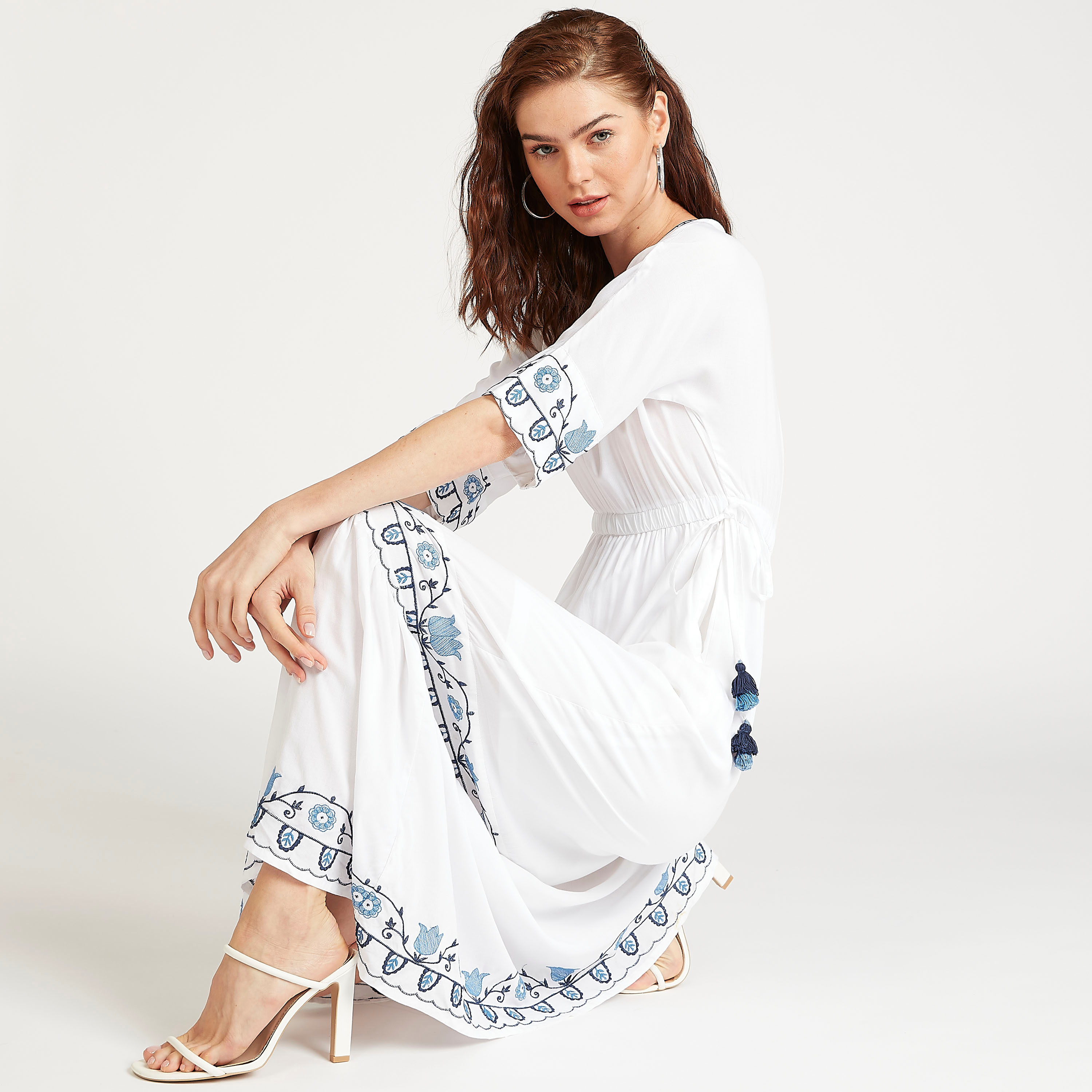 Buy Sustainable Embroidered A line Maxi Dress with Short Sleeves Splash KSA