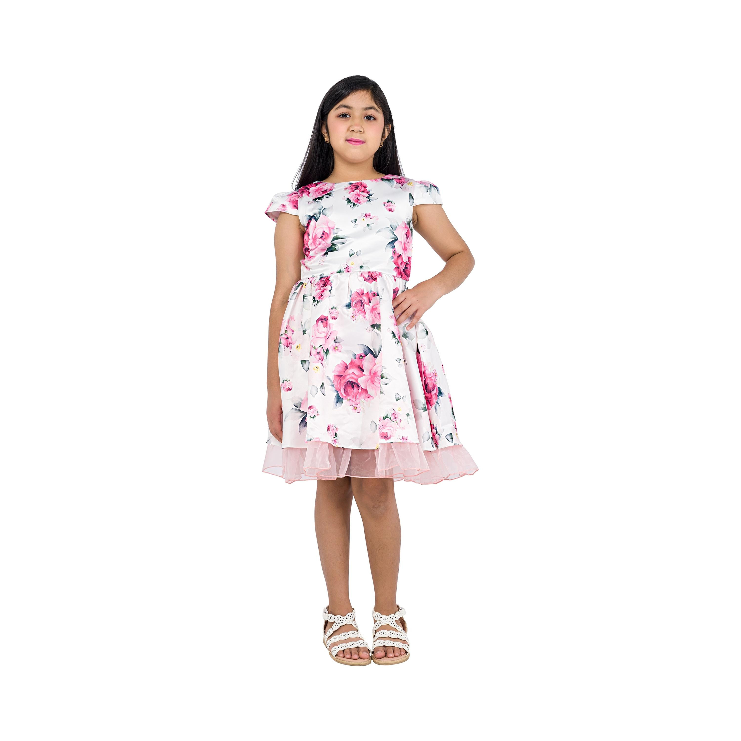 Babyqlo Floral Printed Cap Sleeves Blooming Elegance Party Dress-girls-clothing-dressesandjumpsuits-image-1