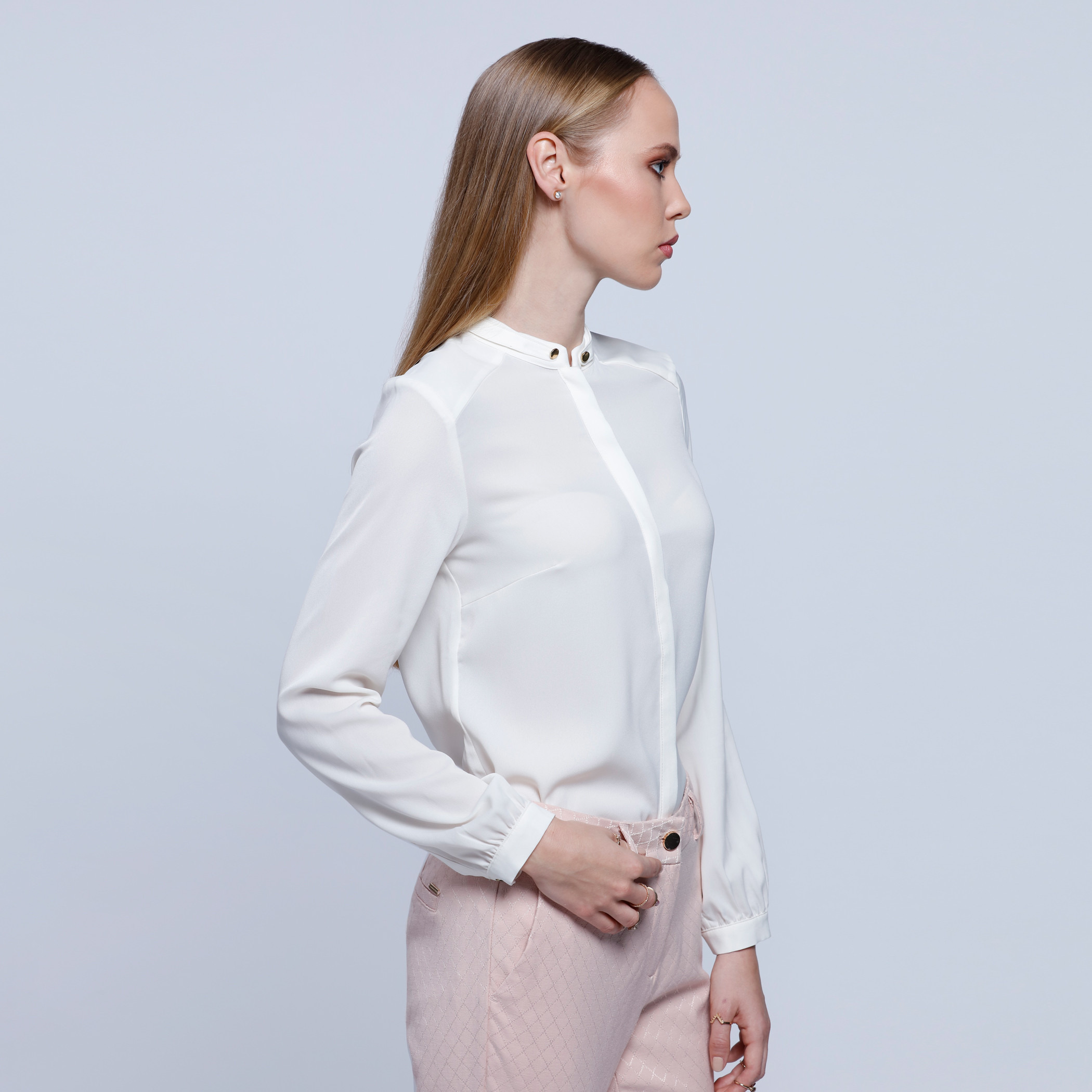 売れ筋商品|||セセ カットソー トップス レディース Women's Flutter-Sleeve Mandarin-Collar Blouse New Ivory marvelous by Pierrot tシャツ レディース シアー トップス