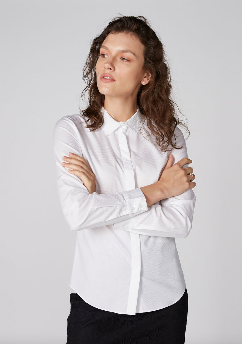 Textured Shirt with Long Sleeves and Concealed Placket-Shirts and Blouses-image-2