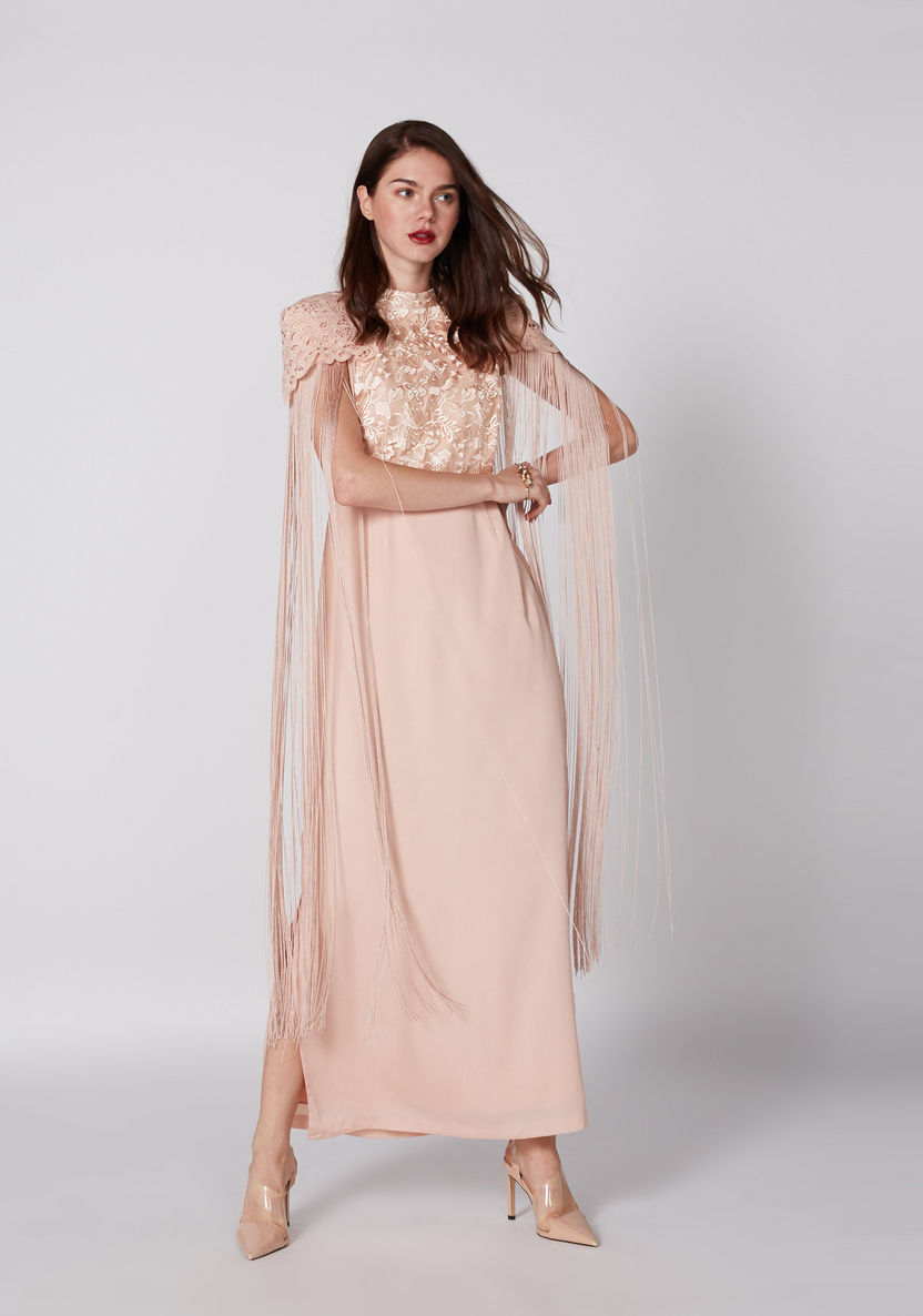 Embroidered Maxi Dress with Fringe Detail-Dresses-image-1
