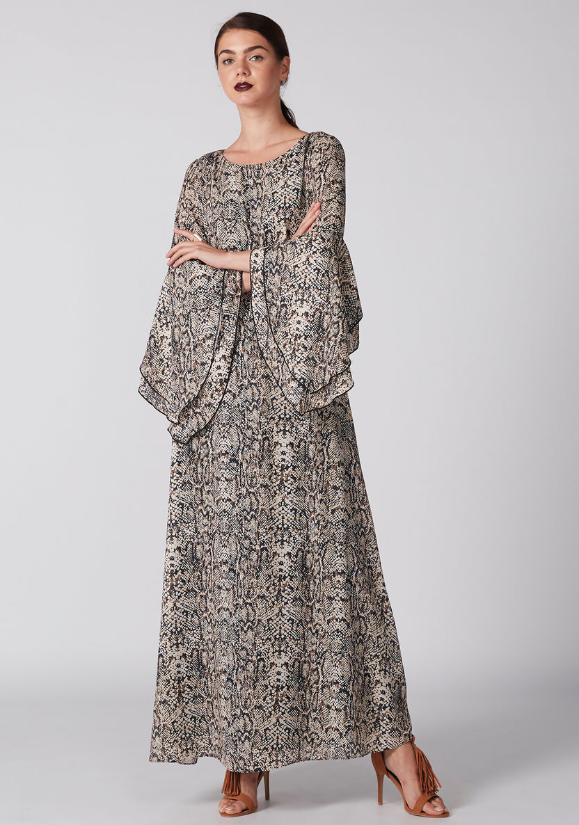 Printed Maxi Dress with Round Neck and Flared Sleeves-Dresses-image-2