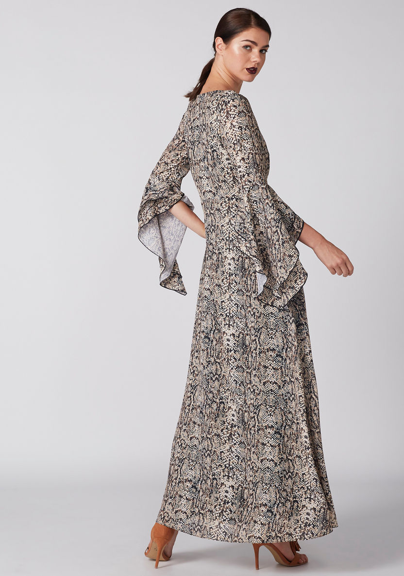 Printed Maxi Dress with Round Neck and Flared Sleeves-Dresses-image-3