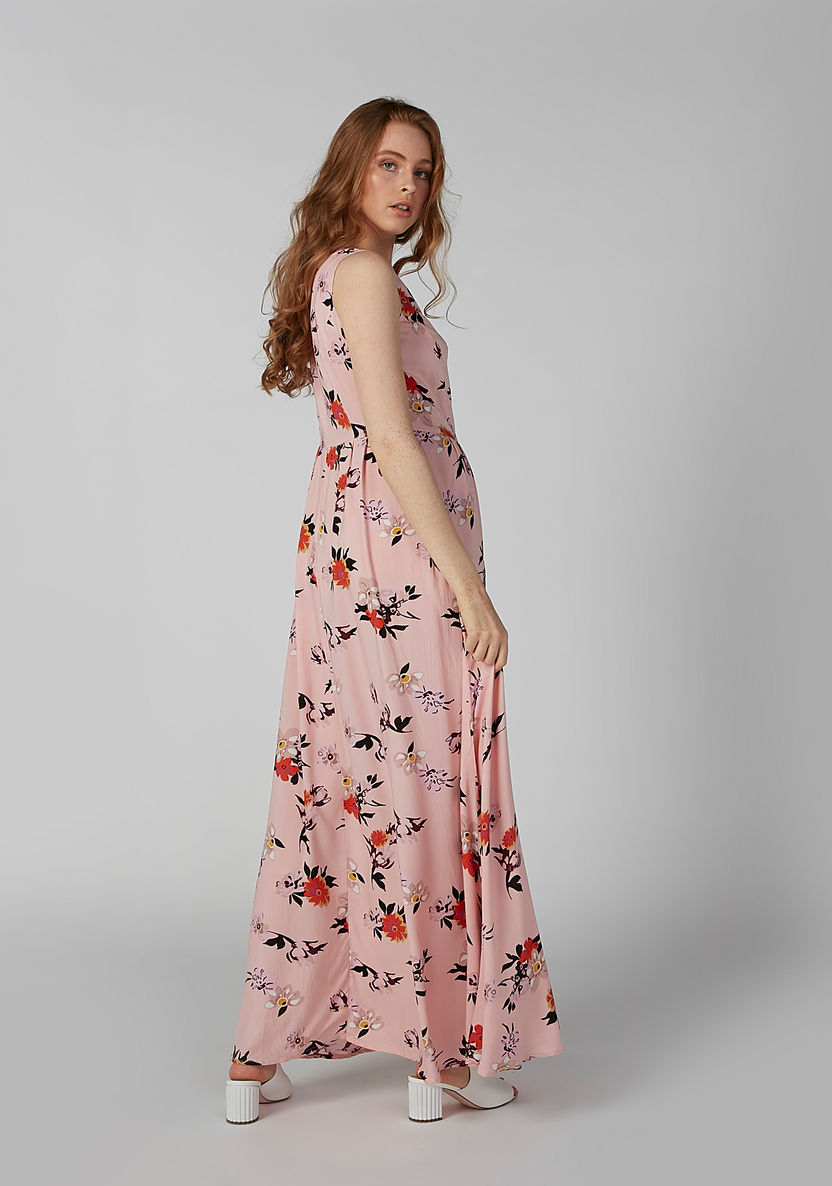 Printed A-line Sleeveless Maxi Dress with V-neck-Dresses-image-1