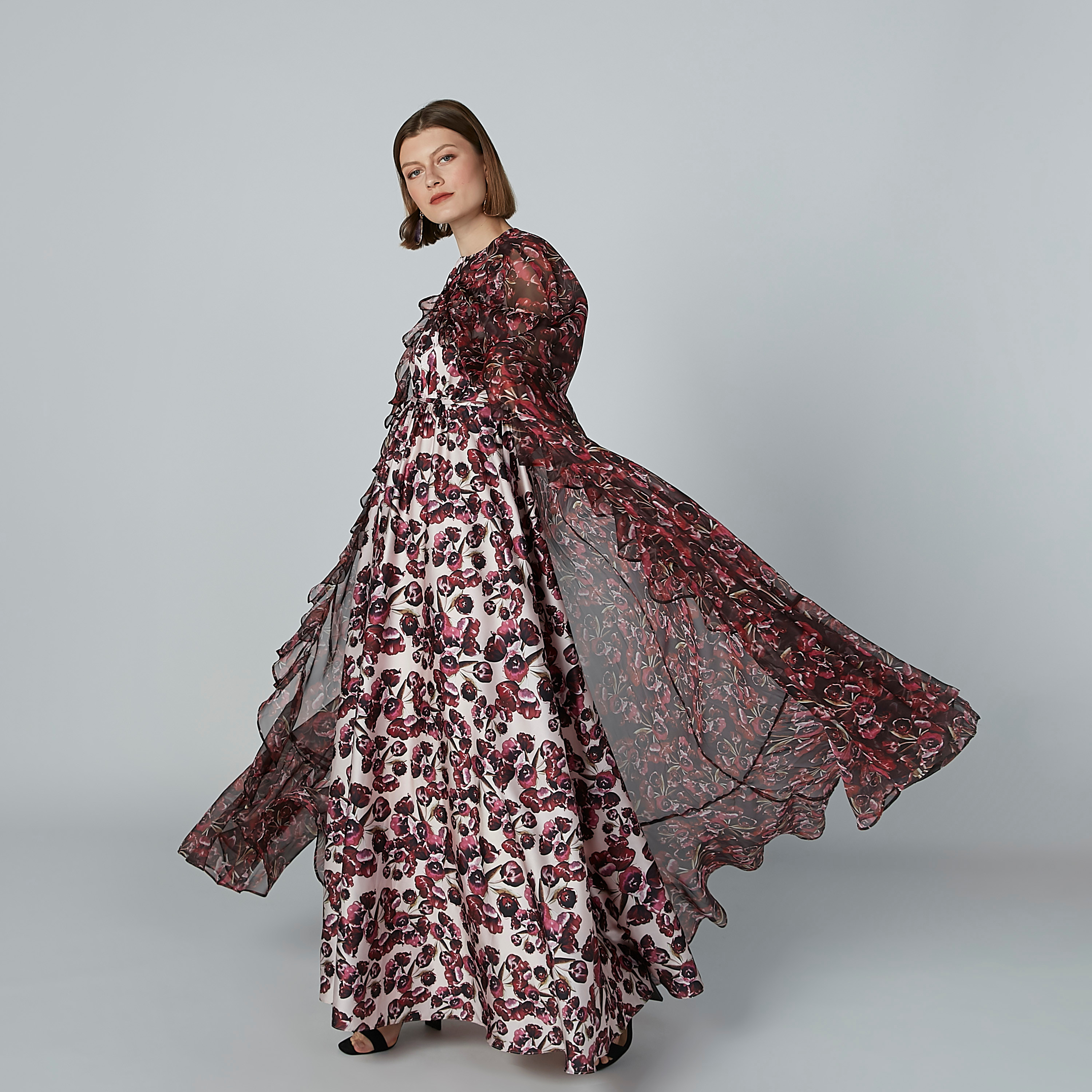 Printed Cape with Tie Up and Ruffle Detail-women-winterwear-cardigansandjumpers-jumpers-image-3