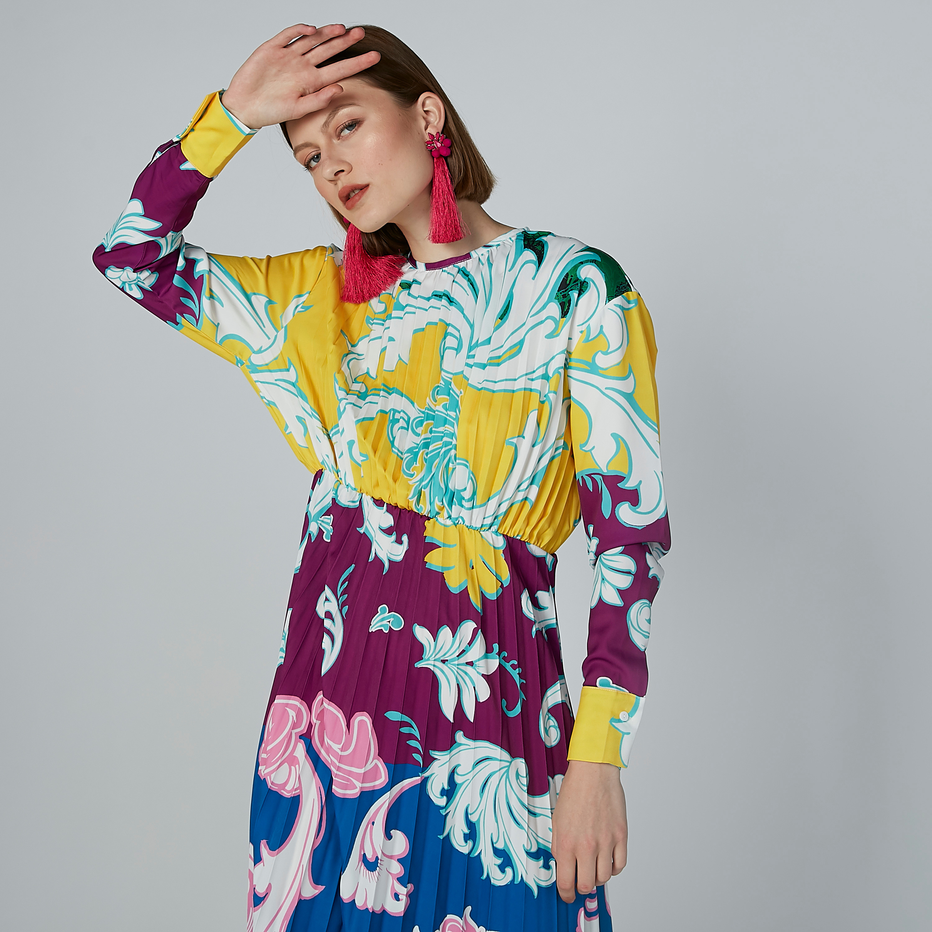 فستان طويل إيه لاين بياقة مستديرة وأكمام طويلة وطبعات-women-clothing-dresses-image-2