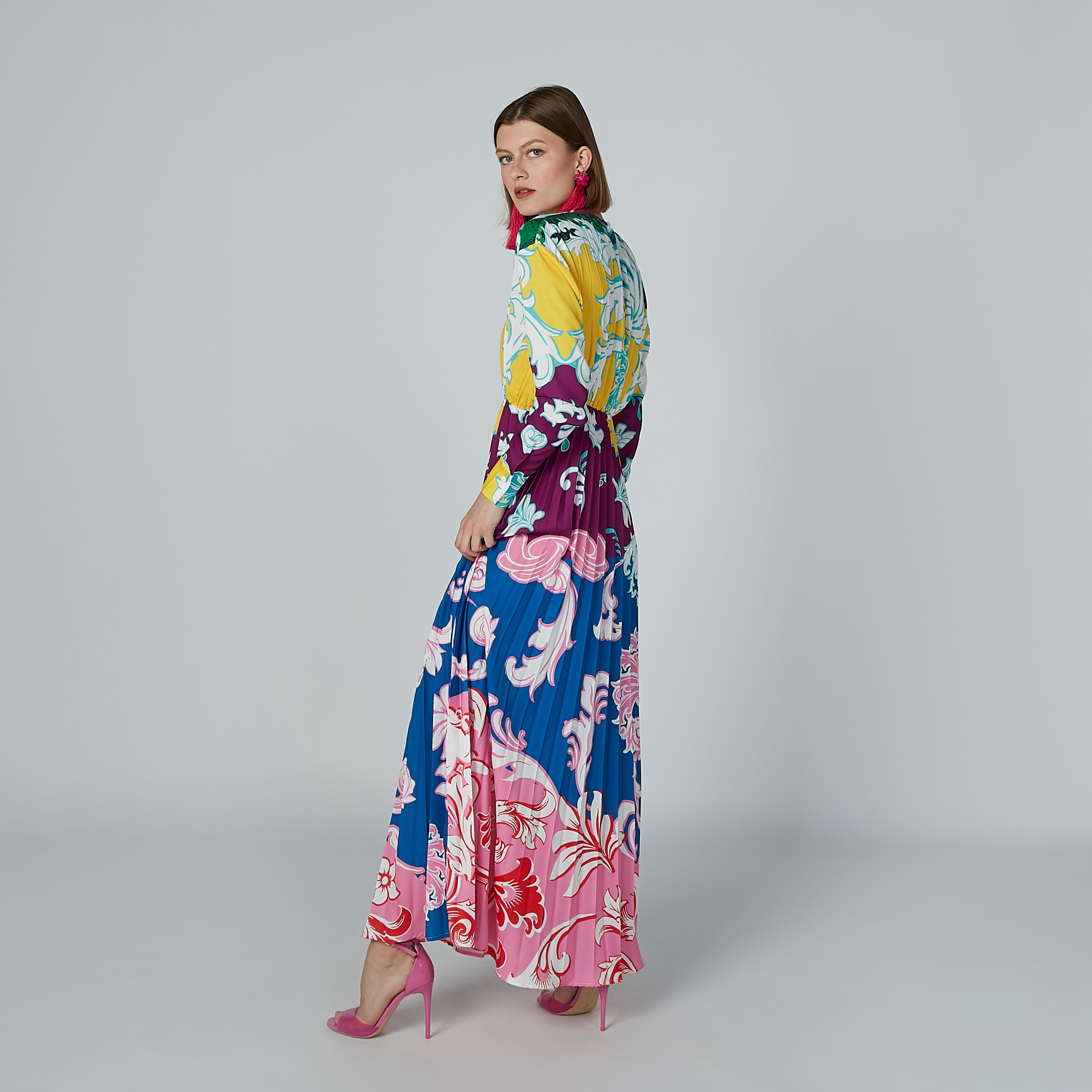 Printed A-line Maxi Dress with Round Neck and Long Sleeves-women-clothing-dresses-image-3