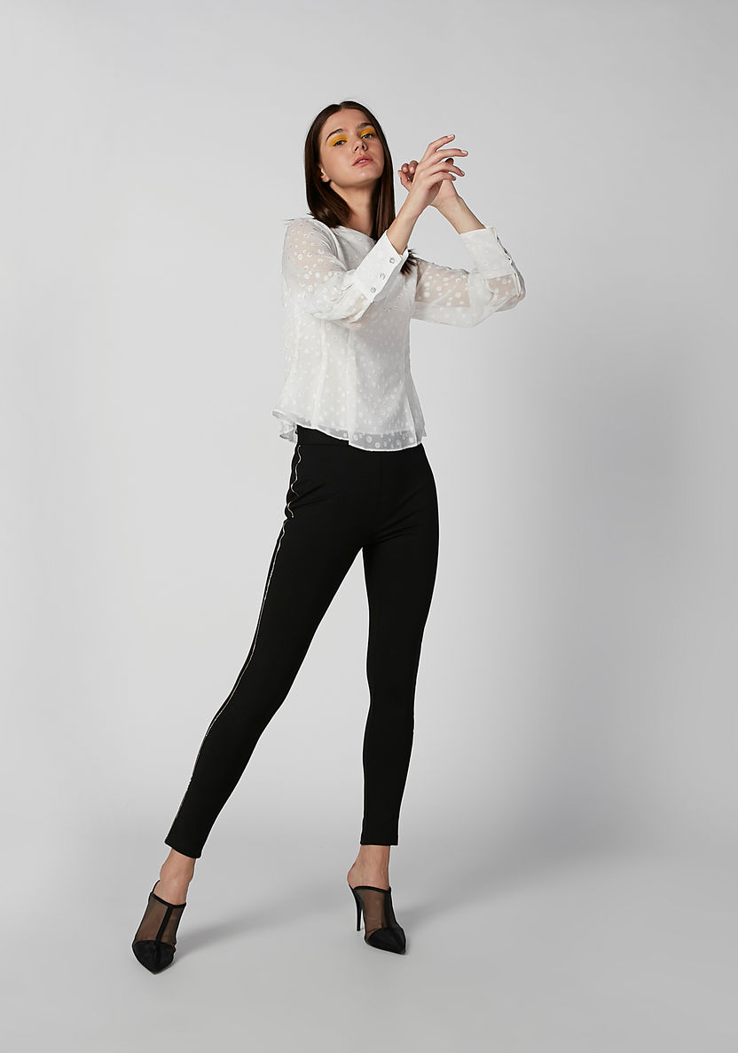 Textured Top with Round Neck and Long Sleeves-Shirts and Blouses-image-1