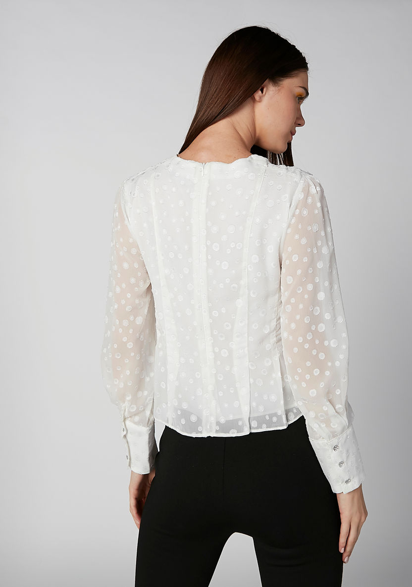 Textured Top with Round Neck and Long Sleeves-Shirts and Blouses-image-3