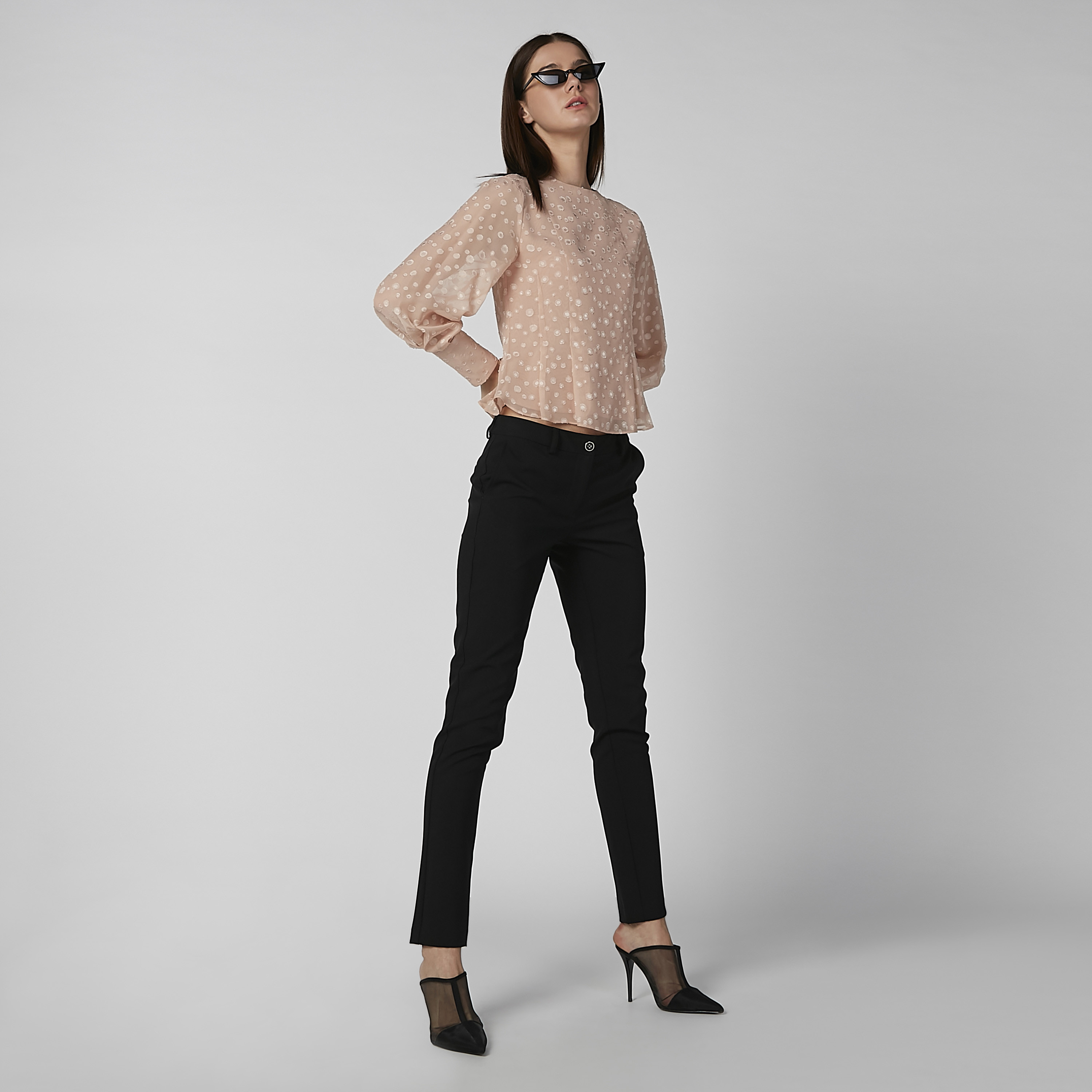 Textured Top with Round Neck and Long Sleeves-women-clothing-shirtsandblouses-blouses-image-9