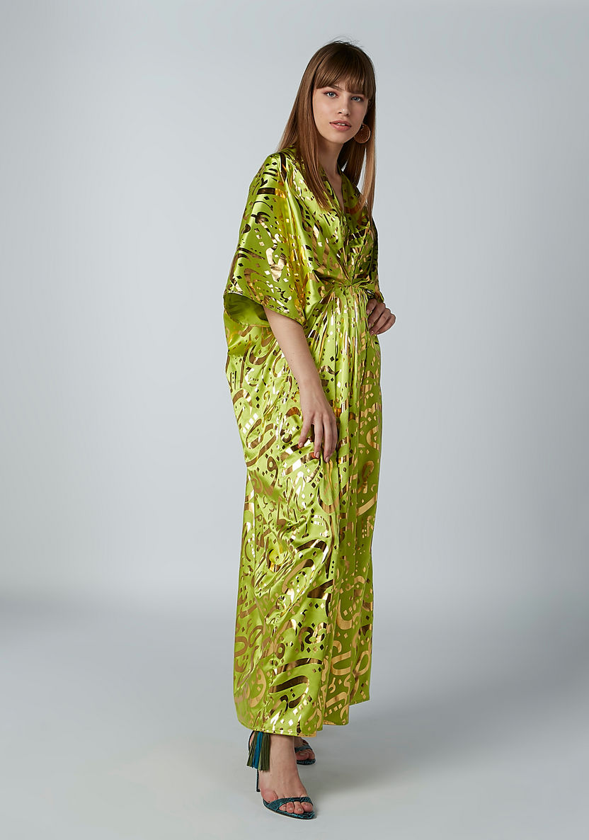 Printed Maxi Dress with Flared Sleeves and V-neck-Dresses-image-1