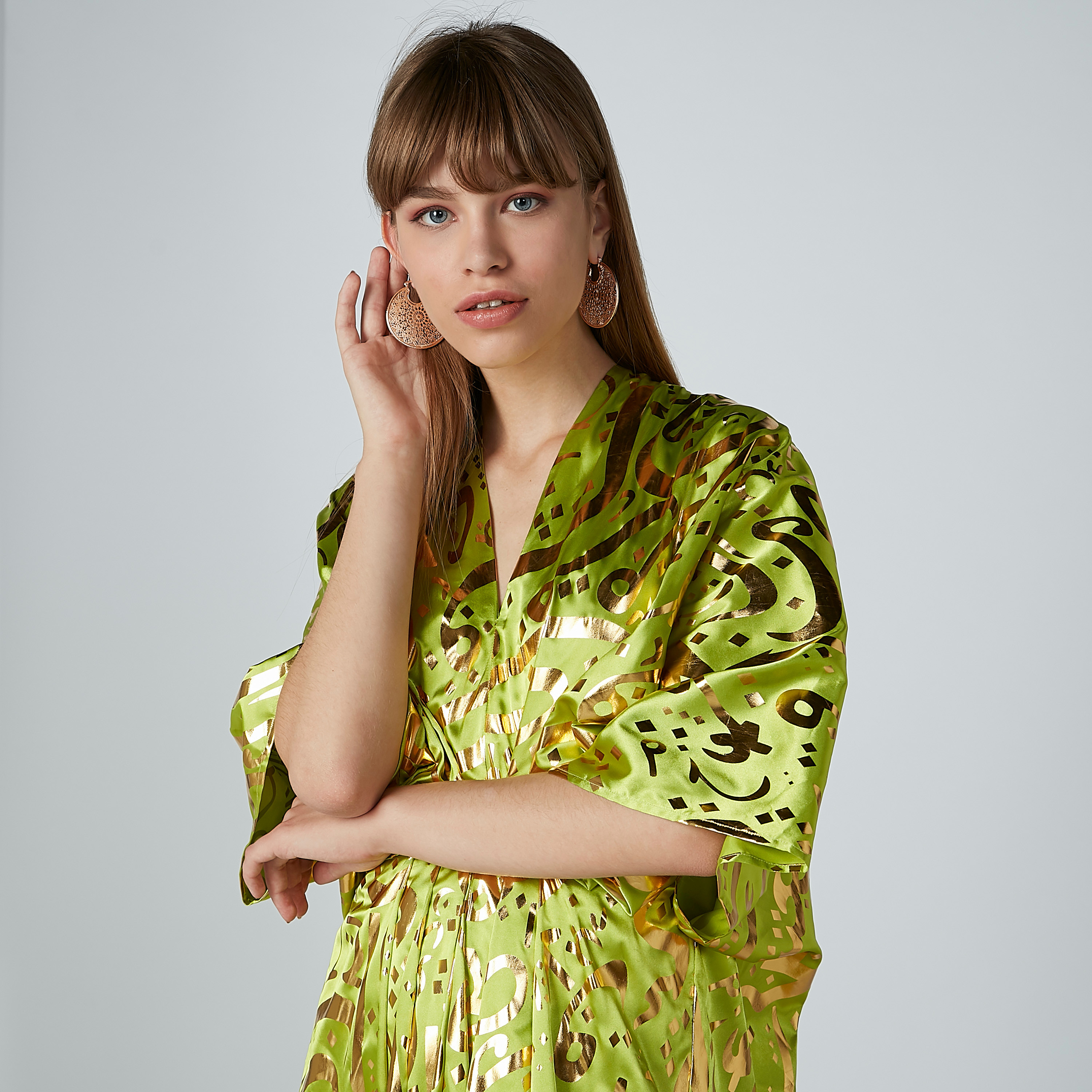 Printed Maxi Dress with Flared Sleeves and V-neck-women-clothing-dresses-image-3