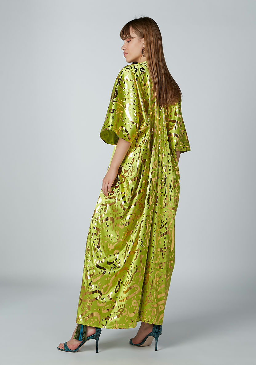Printed Maxi Dress with Flared Sleeves and V-neck-Dresses-image-3