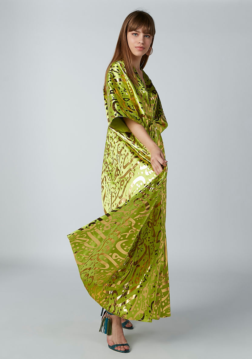 Printed Maxi Dress with Flared Sleeves and V-neck-Dresses-image-4