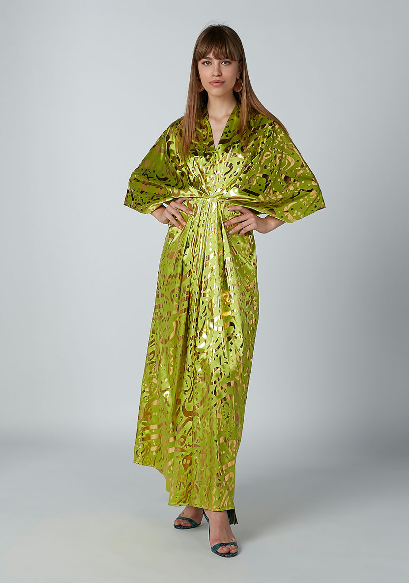 Printed Maxi Dress with Flared Sleeves and V-neck-Dresses-image-5