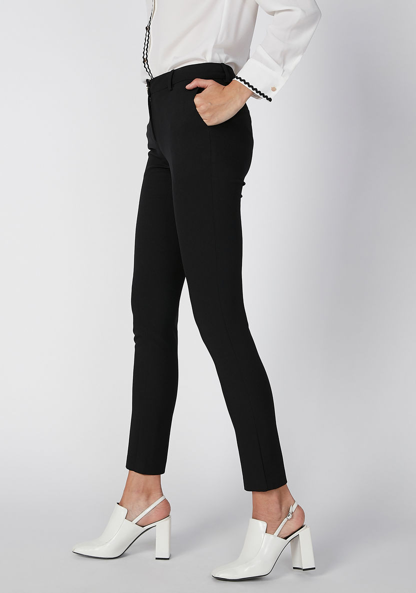 Skinny Fit Plain Mid Waist Trousers with Pocket Detail and Belt Loops-Pants-image-3