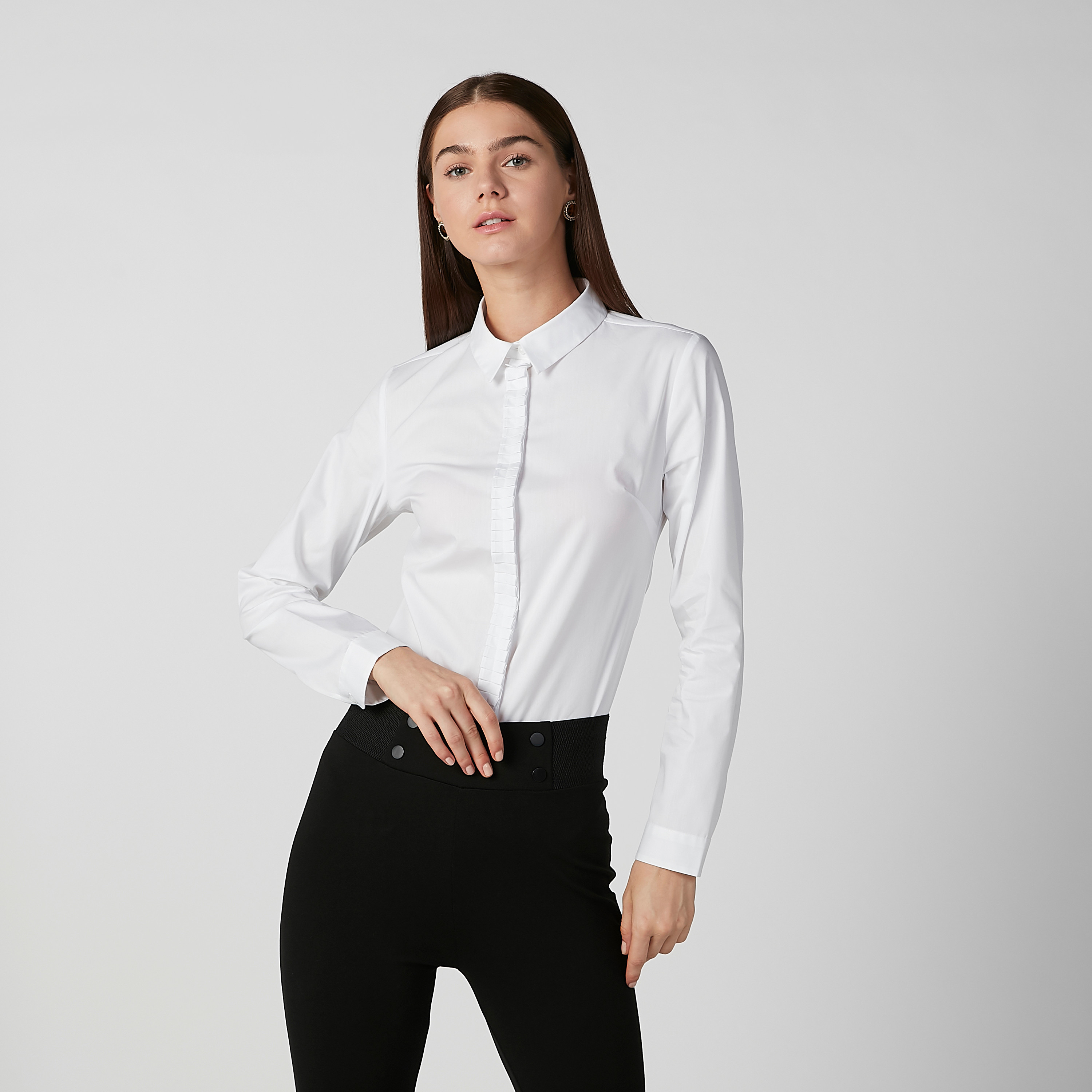 قميص مستدام سادة بياقة عاديّة وأكمام طويلة-women-clothing-shirtsandblouses-shirts-image-2