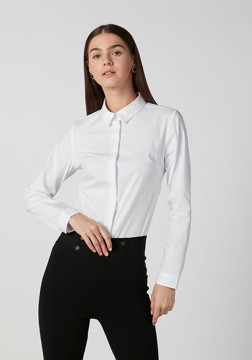 Sustainable Plain Shirt with Spread Collar and Long Sleeves-Shirts and Blouses-image-1