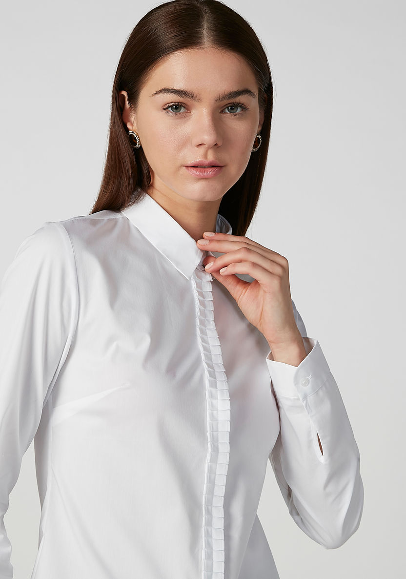 Sustainable Plain Shirt with Spread Collar and Long Sleeves-Shirts and Blouses-image-2