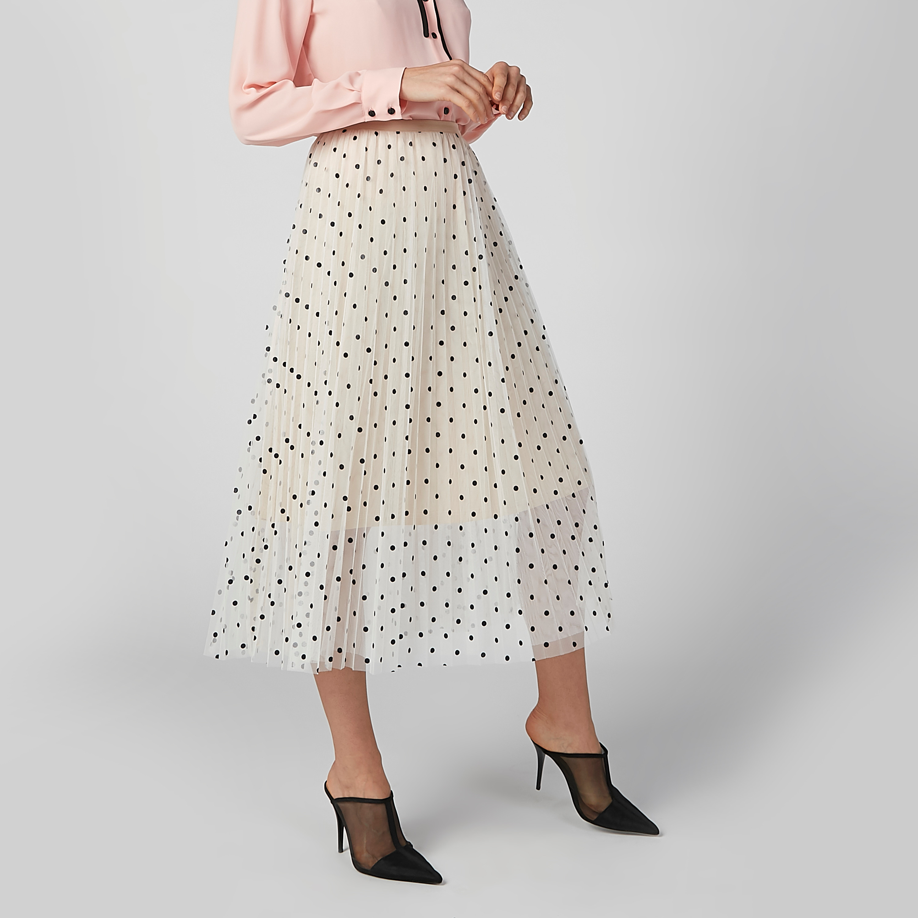 Polka dot a shop line midi skirt