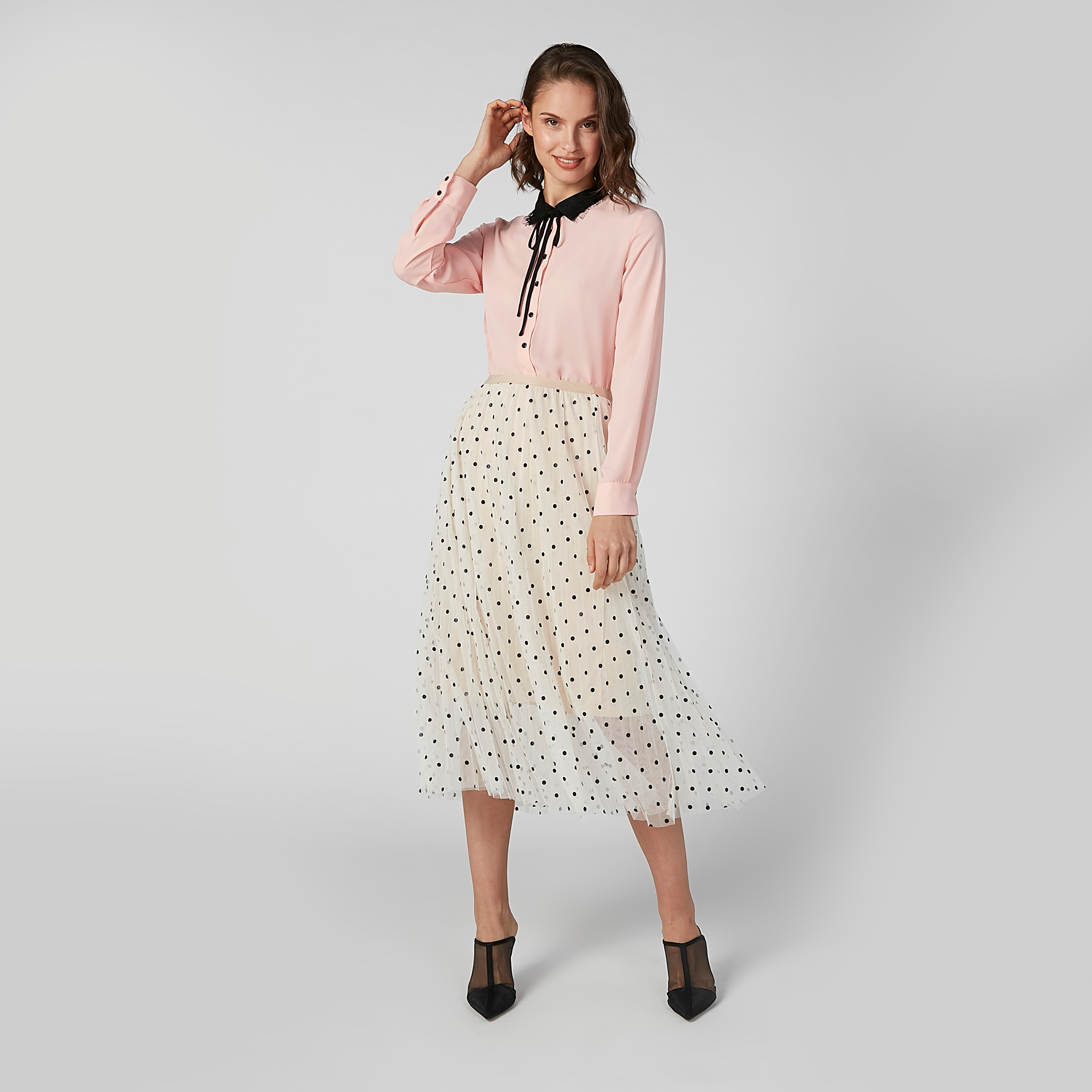 Polka dot a outlet line midi skirt