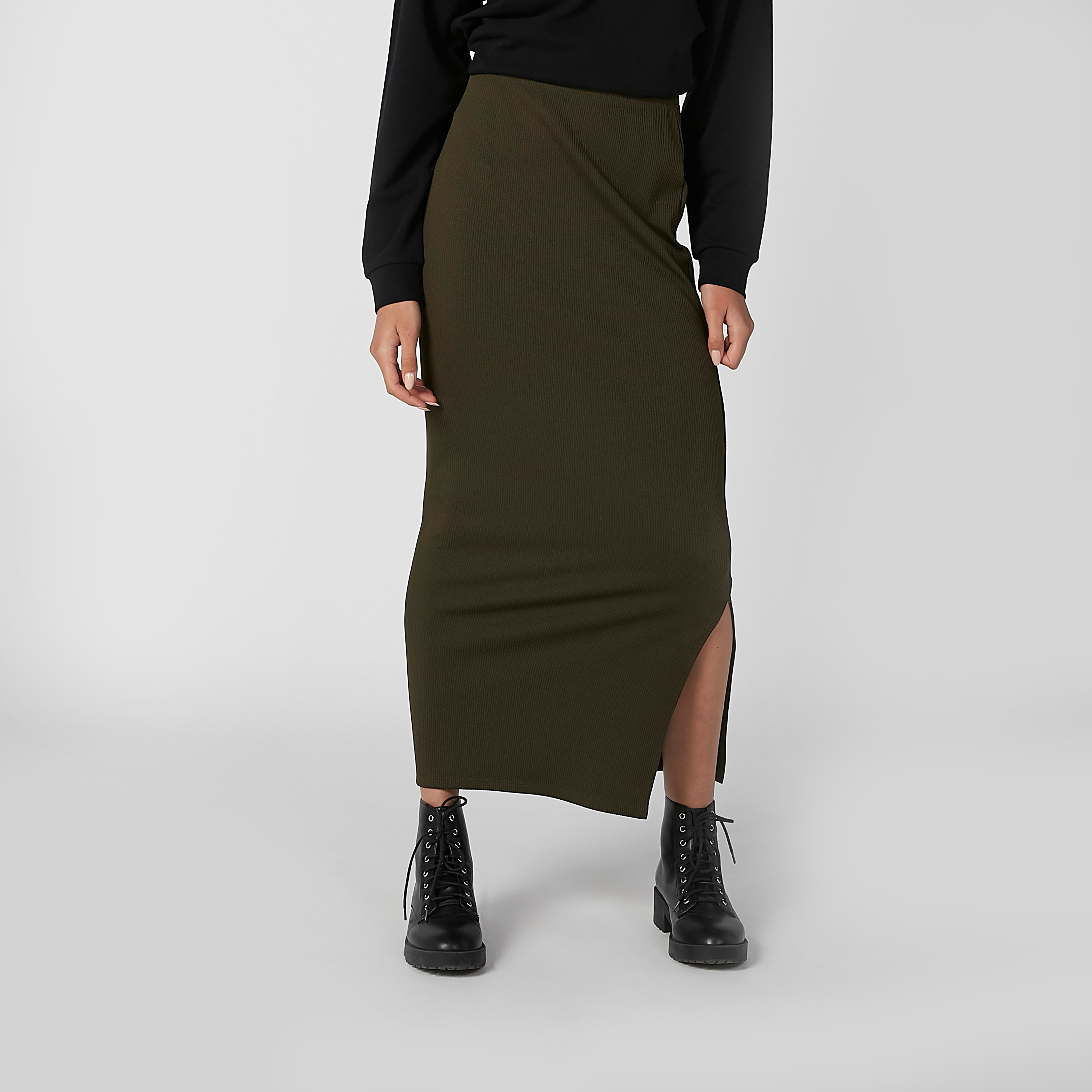 Buy Plain Maxi Pencil Skirt with Elasticised Waistband and Side Slit Splash Bahrain